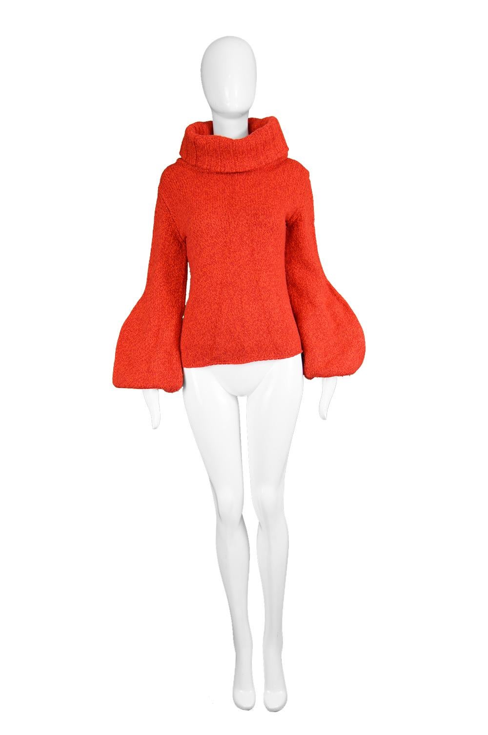 Mila Schon Vintage Pullover Red Wool & Cashmere Balloon Sleeve Roll Neck Jumper, 1980s

Size: Marked M. Please see measurements.
Bust - 36” / 91cm
Waist - 30” / 76cm
Length (Shoulder to Hem) - 21” / 53cm
Shoulder to Shoulder - 16” / 40cm
Sleeve Pit