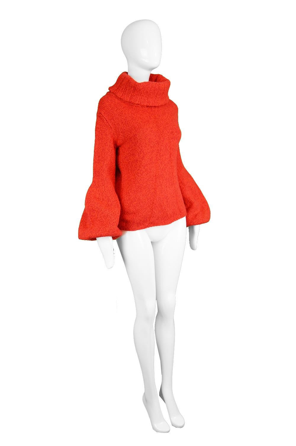 Mila Schon Vintage Red Wool & Cashmere Balloon Sleeve Roll Neck Sweater, 1980s Damen