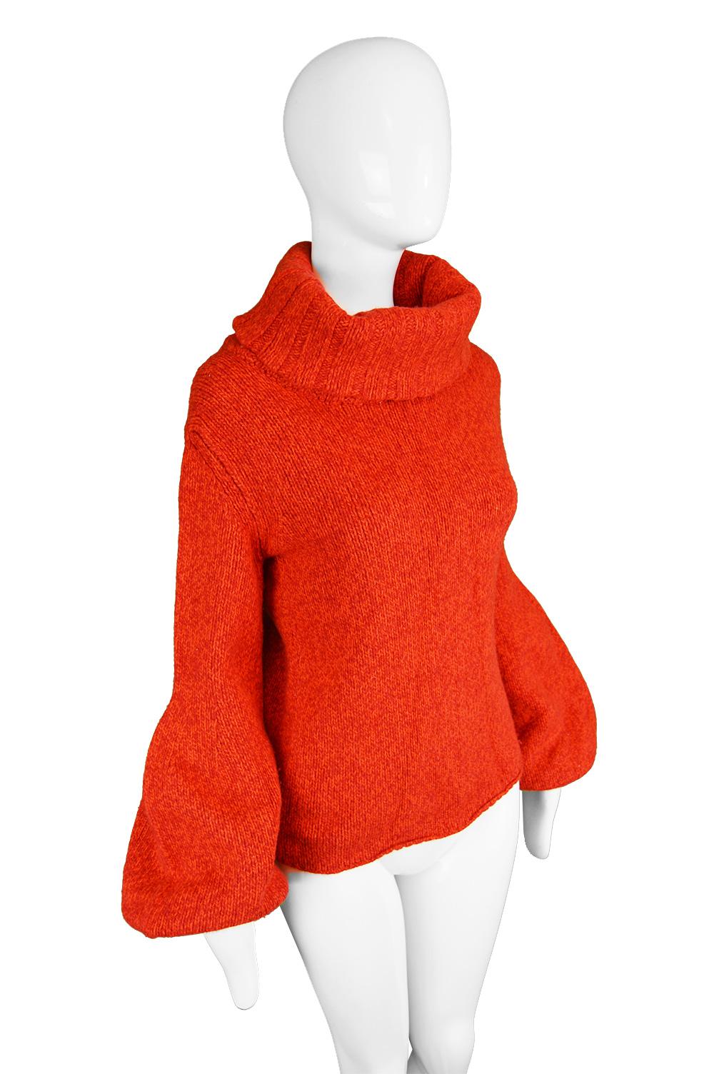 Mila Schon Vintage Red Wool & Cashmere Balloon Sleeve Roll Neck Sweater, 1980s 1