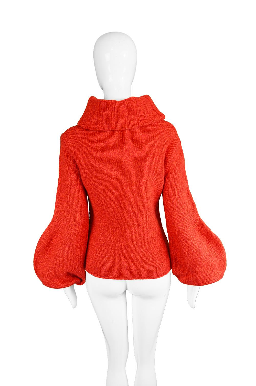 Mila Schon Vintage Red Wool & Cashmere Balloon Sleeve Roll Neck Sweater, 1980s 3