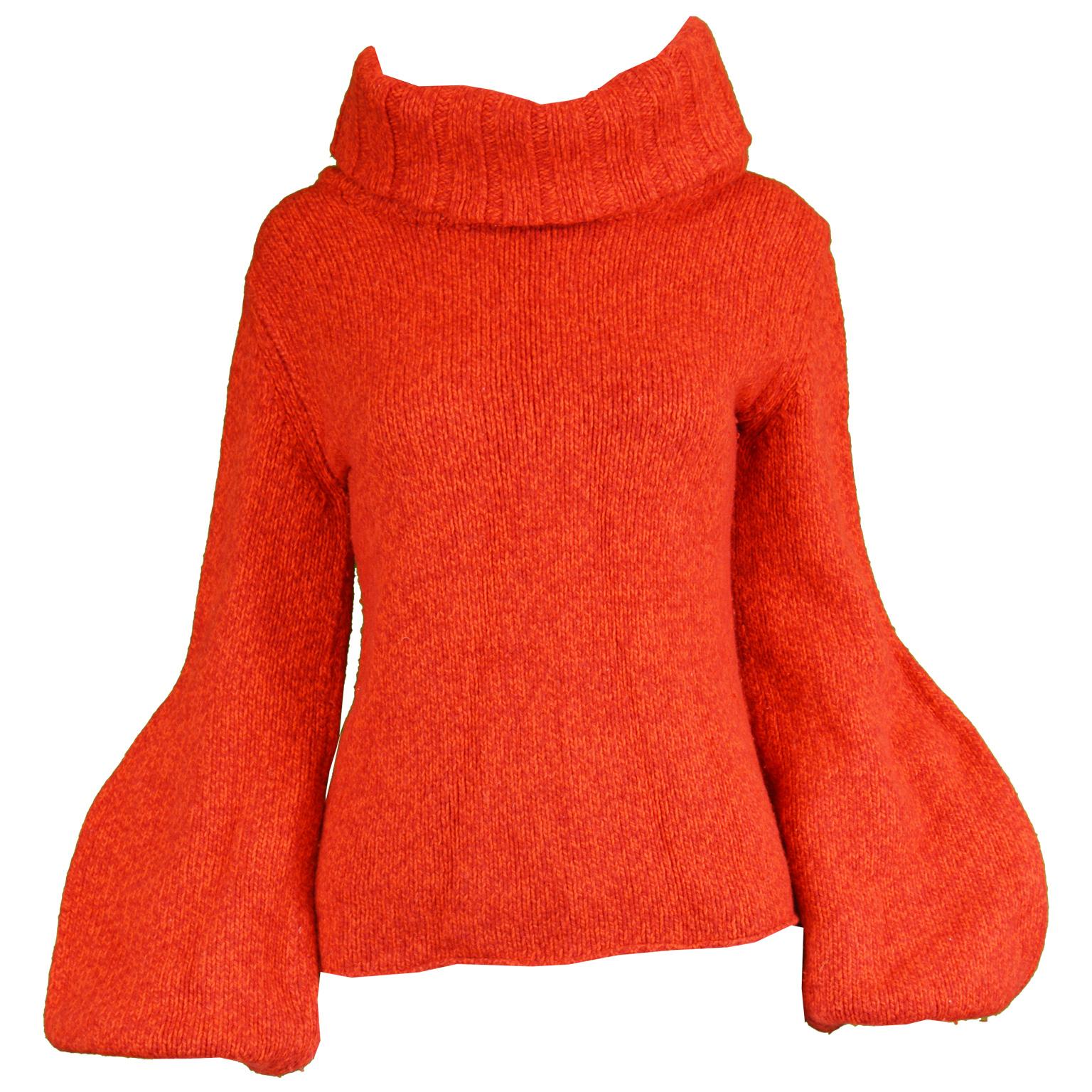 Mila Schon Vintage Red Wool & Cashmere Balloon Sleeve Roll Neck Sweater, 1980s