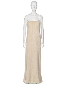 Mila Schön White Knitted Mink Fur Strapless Dress, fw 1999