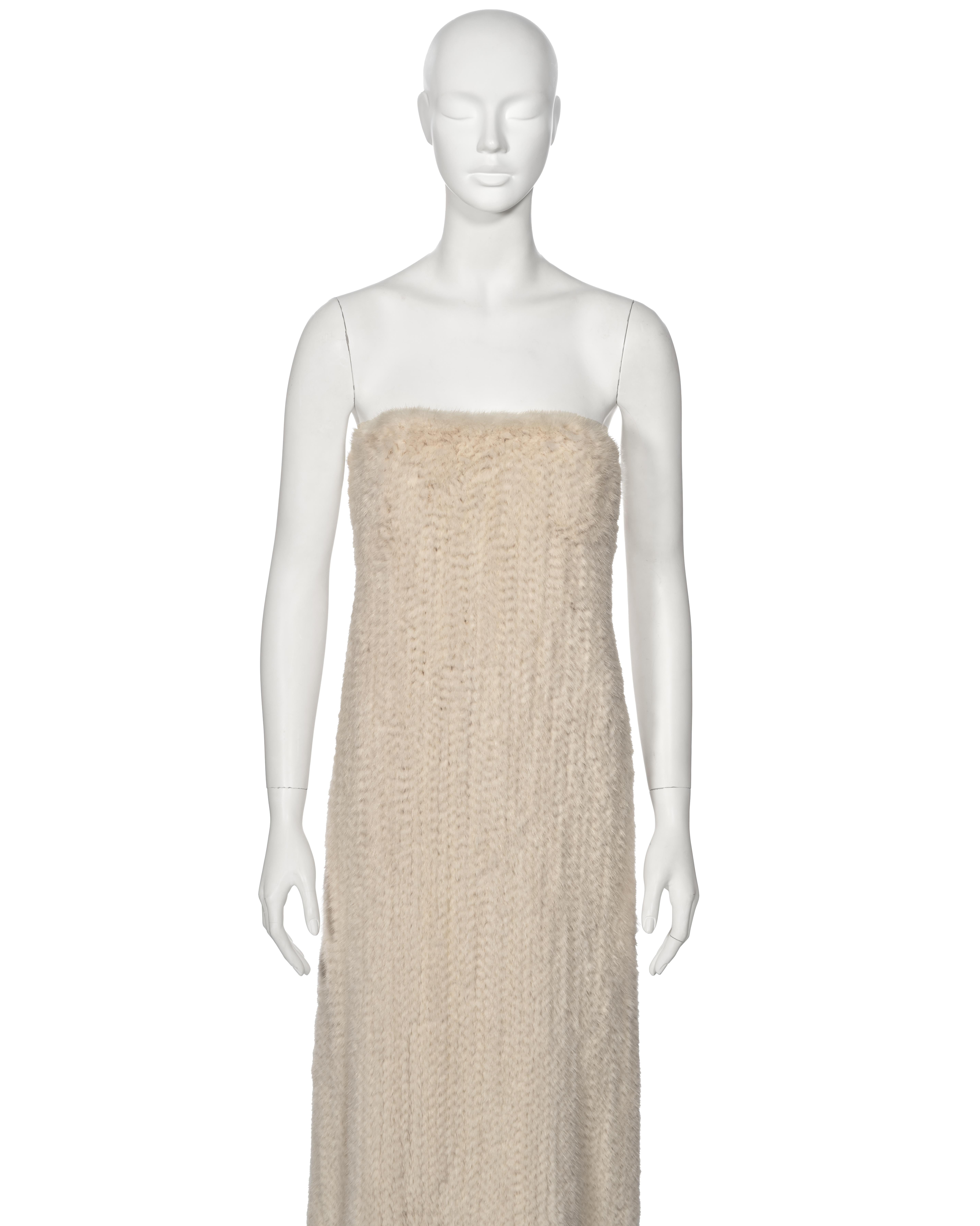 Mila Schön White Knitted Mink Fur Strapless Dress, fw 1999 In Excellent Condition For Sale In London, GB