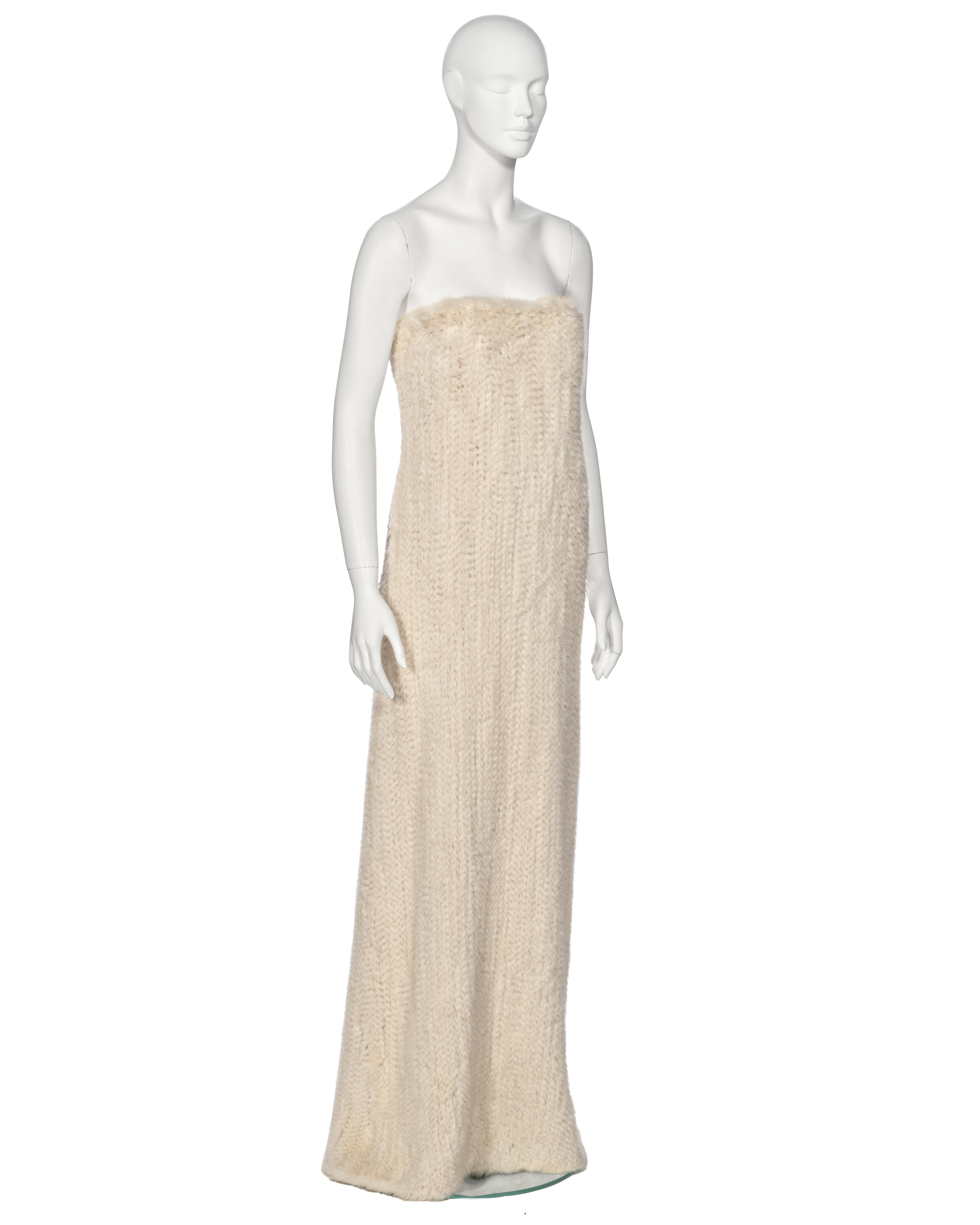 Women's Mila Schön White Knitted Mink Fur Strapless Dress, fw 1999 For Sale