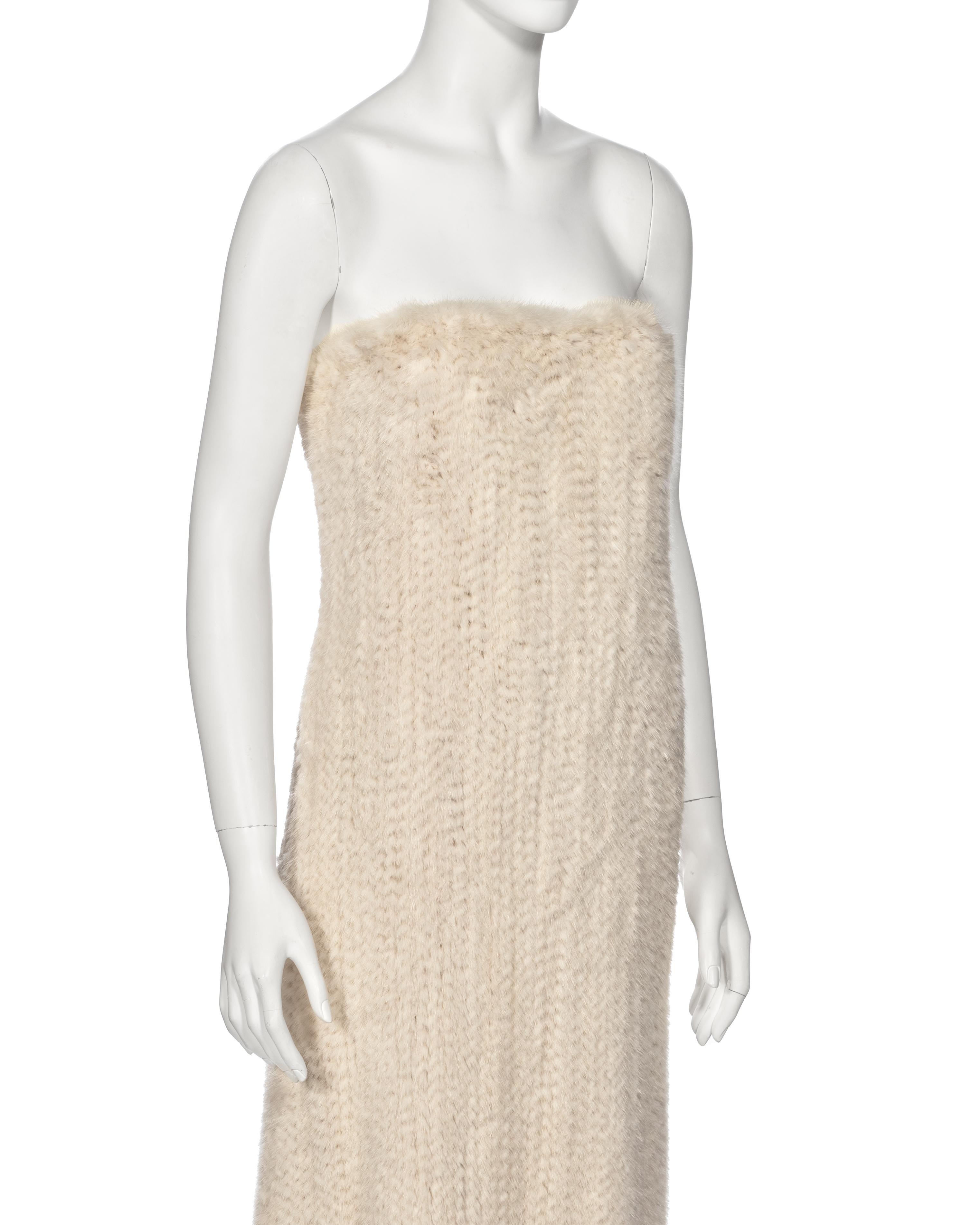 Mila Schön White Knitted Mink Fur Strapless Dress, fw 1999 For Sale 1