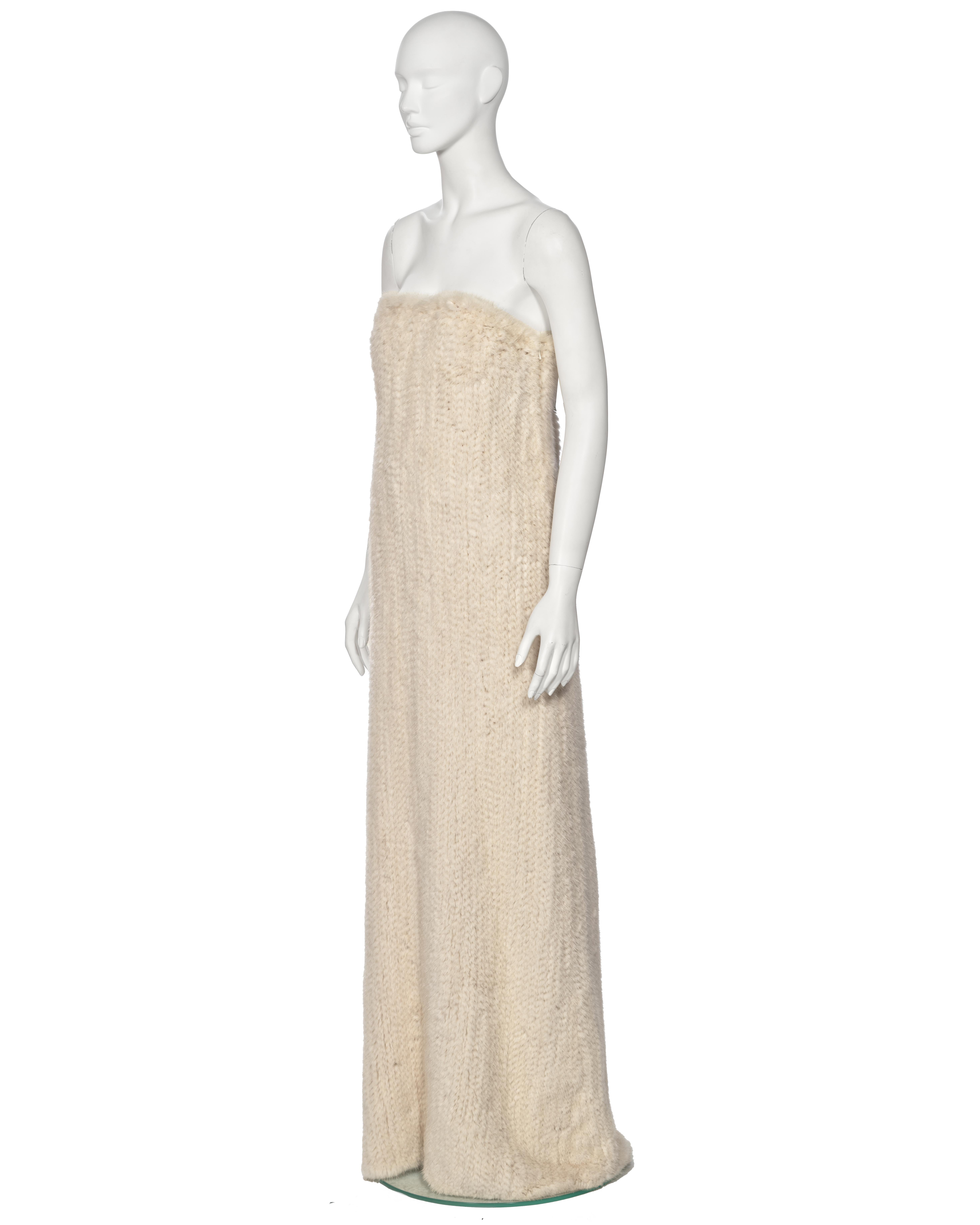 Mila Schön White Knitted Mink Fur Strapless Dress, fw 1999 For Sale 2