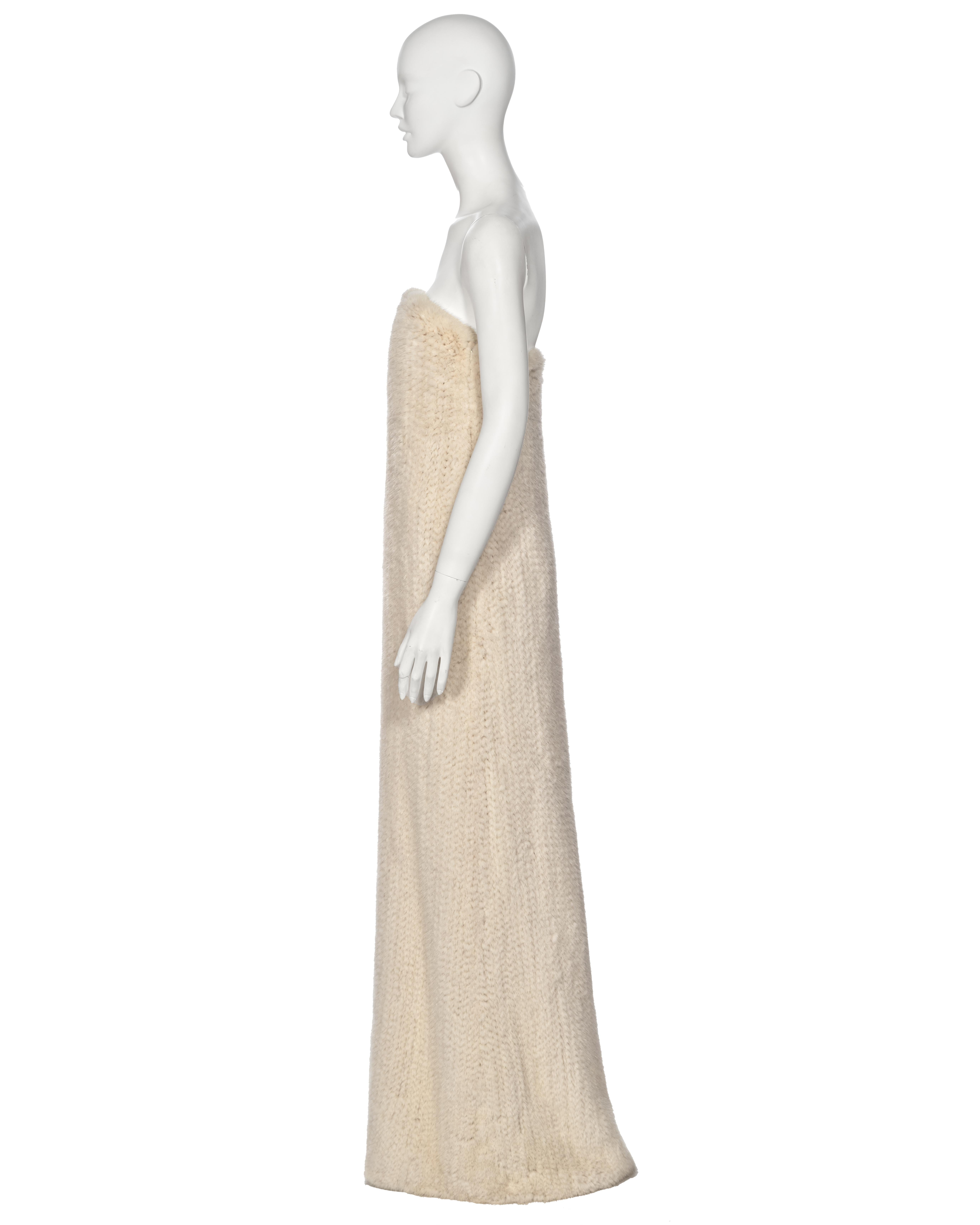 Mila Schön White Knitted Mink Fur Strapless Dress, fw 1999 For Sale 3