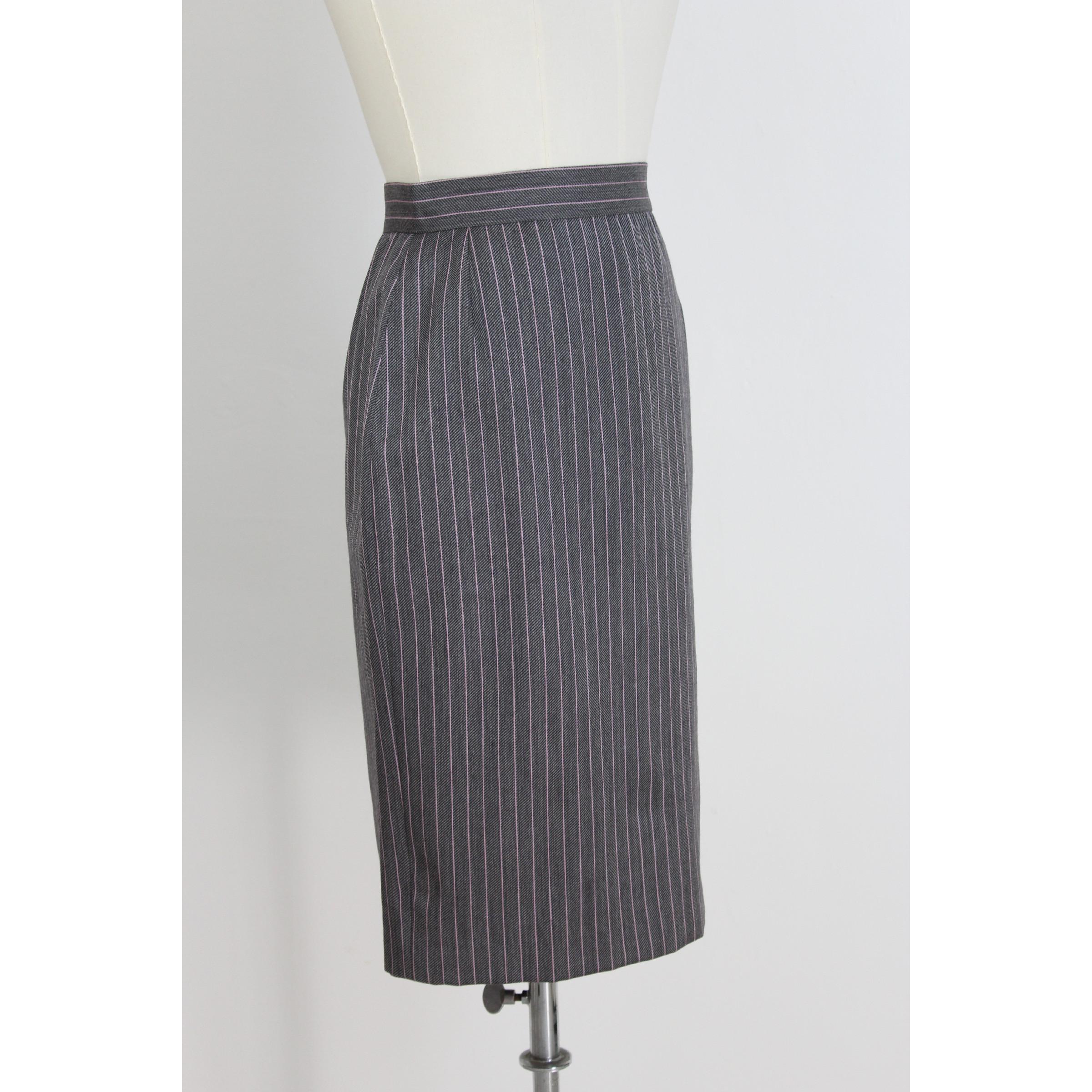 Women's Mila Schon Wool Gray Pinstripe Classic Pencil Skirt For Sale