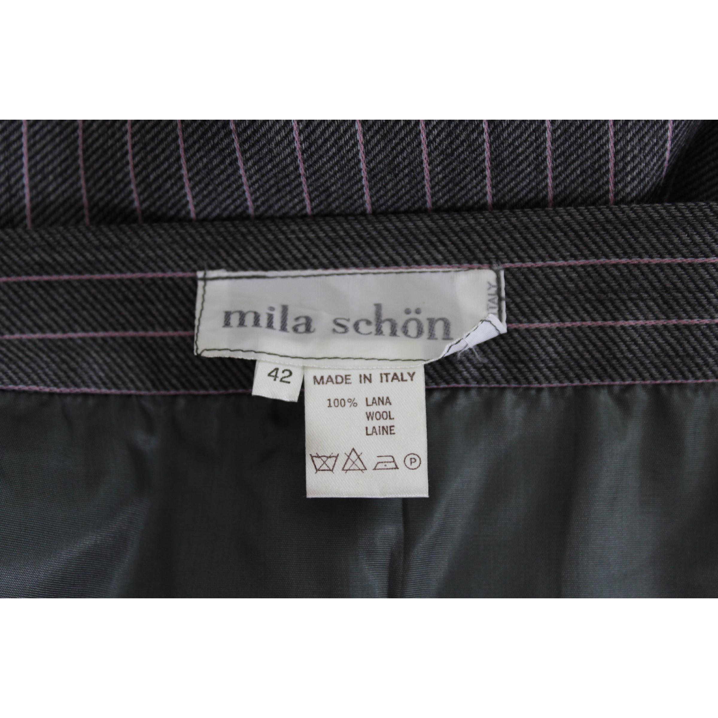 Mila Schon Wool Gray Pinstripe Classic Pencil Skirt For Sale 1