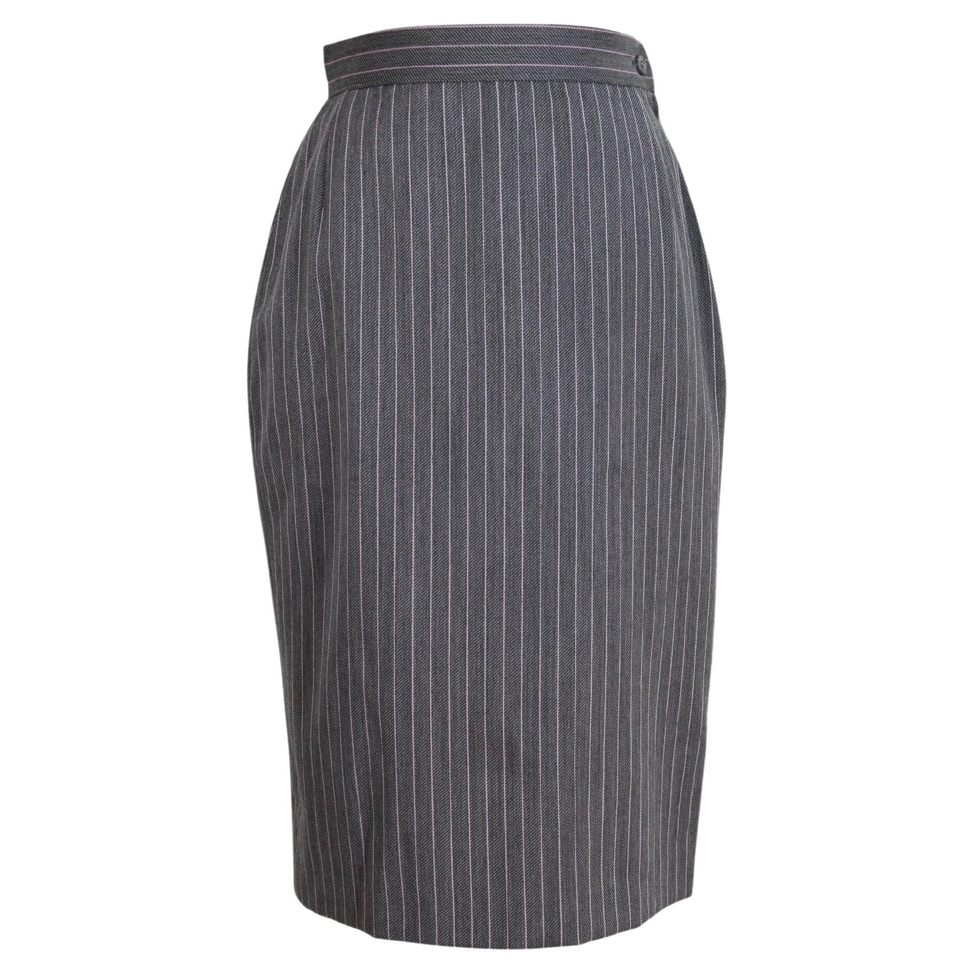 Mila Schon Wool Gray Pinstripe Classic Pencil Skirt For Sale