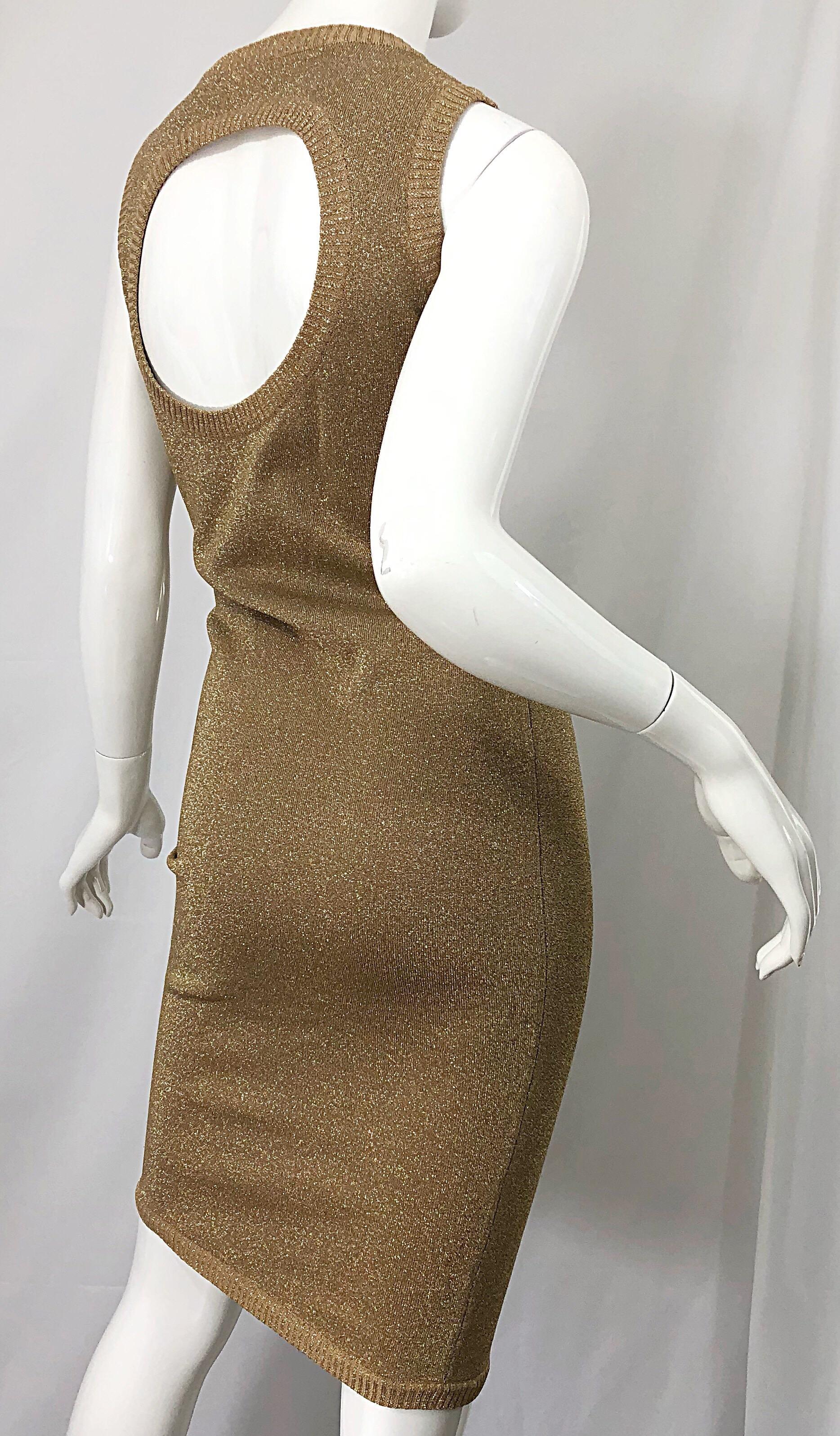 Mila Schoon - Robe moulante vintage à découpes dorées et métallisées avec dos nu, années 1990 en vente 9