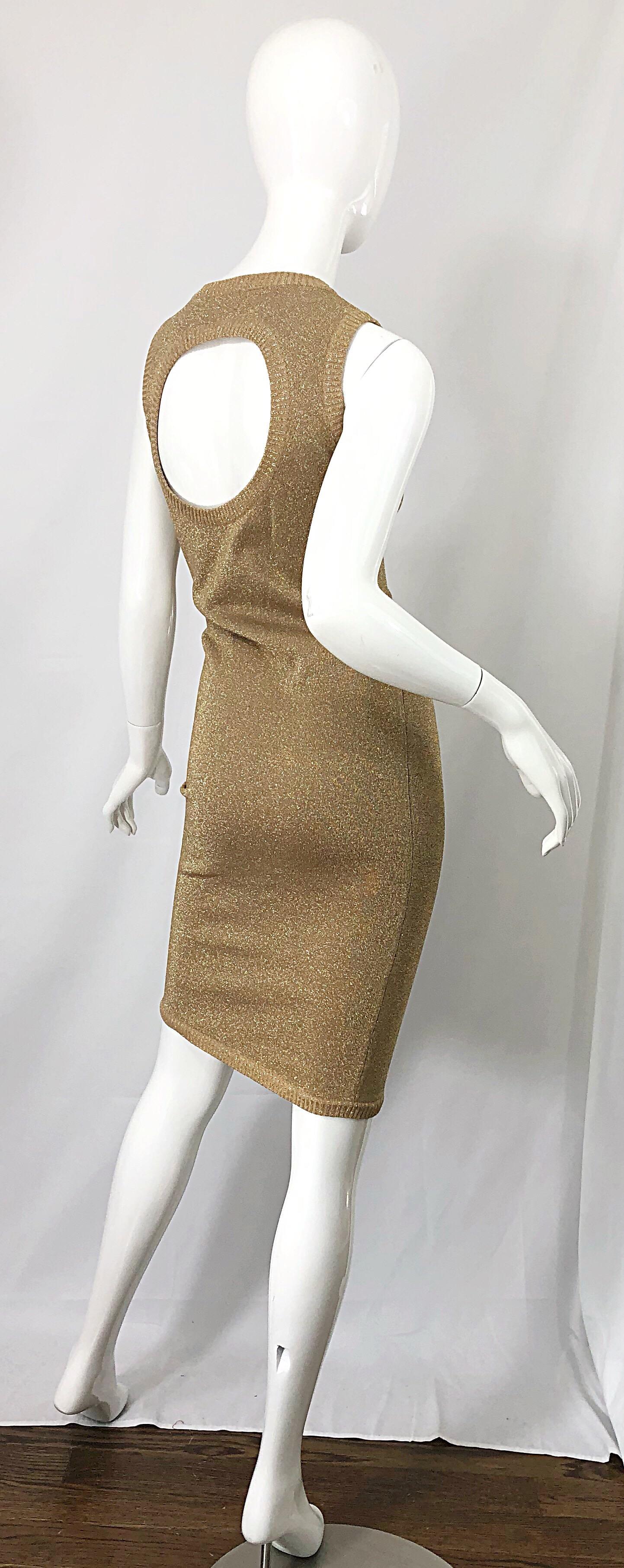 Mila Schoon 1990s Gold Metallic Cut - Out Back Vintage 90s Bodycon Dress in vendita 1