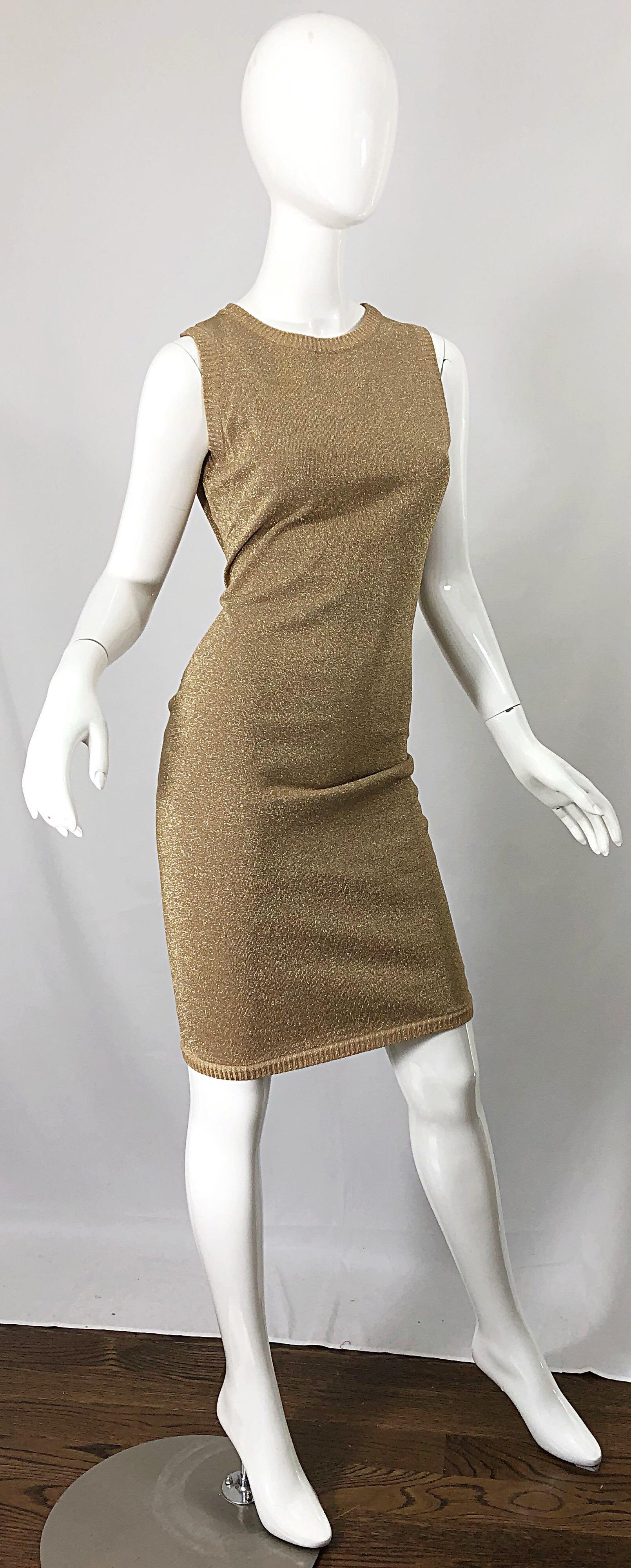 Mila Schoon 1990er Gold Metallic Cut - Out Rücken Vintage 90er Bodycon Kleid im Angebot 2