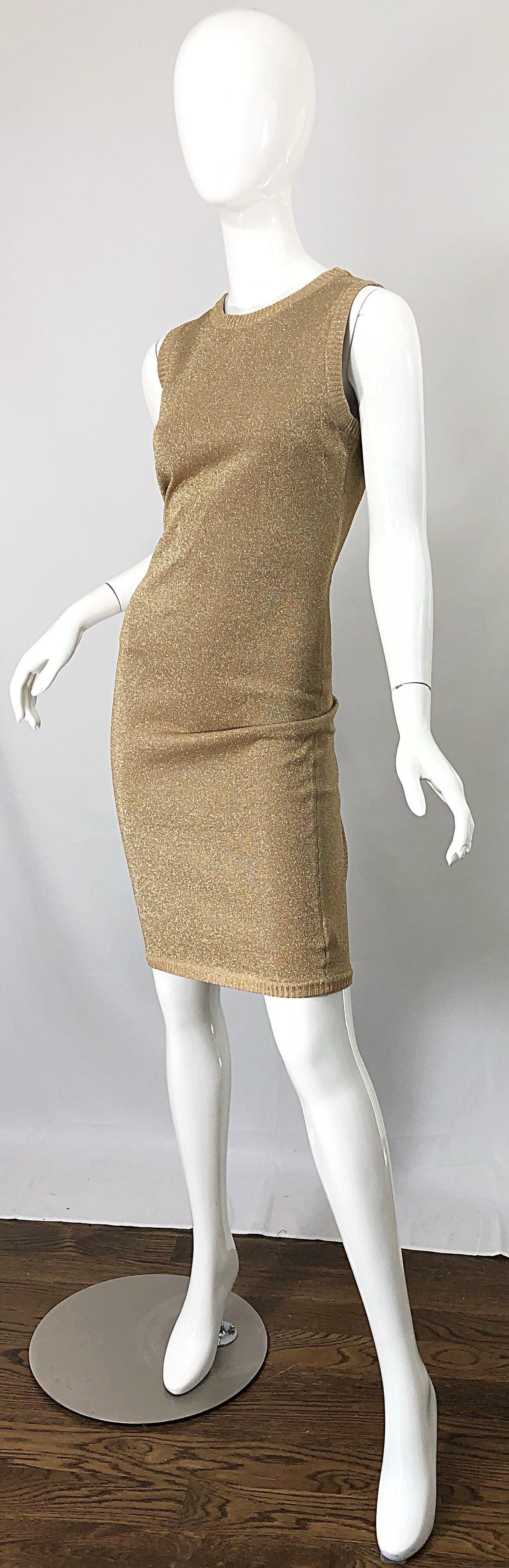 Mila Schoon 1990s Gold Metallic Cut - Out Back Vintage 90s Bodycon Dress For Sale 2