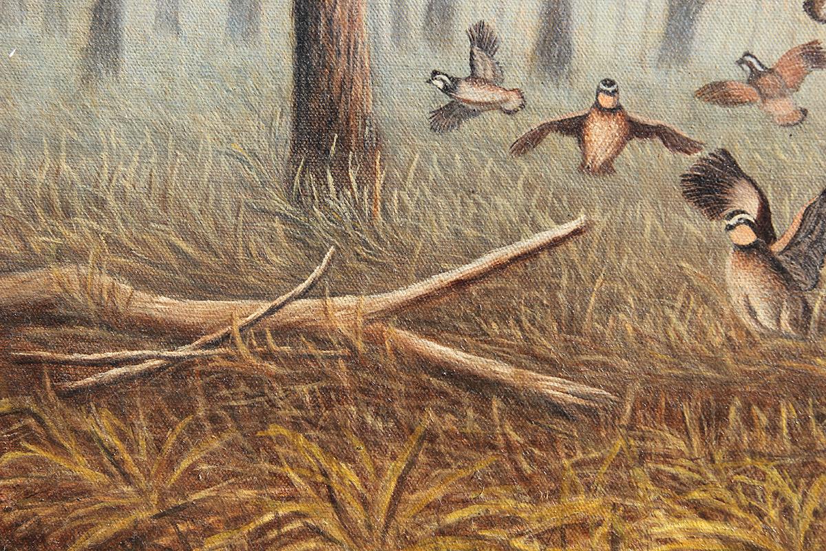 Brown Toned Covey of Quails in a Surrealist Forest Painting 7
