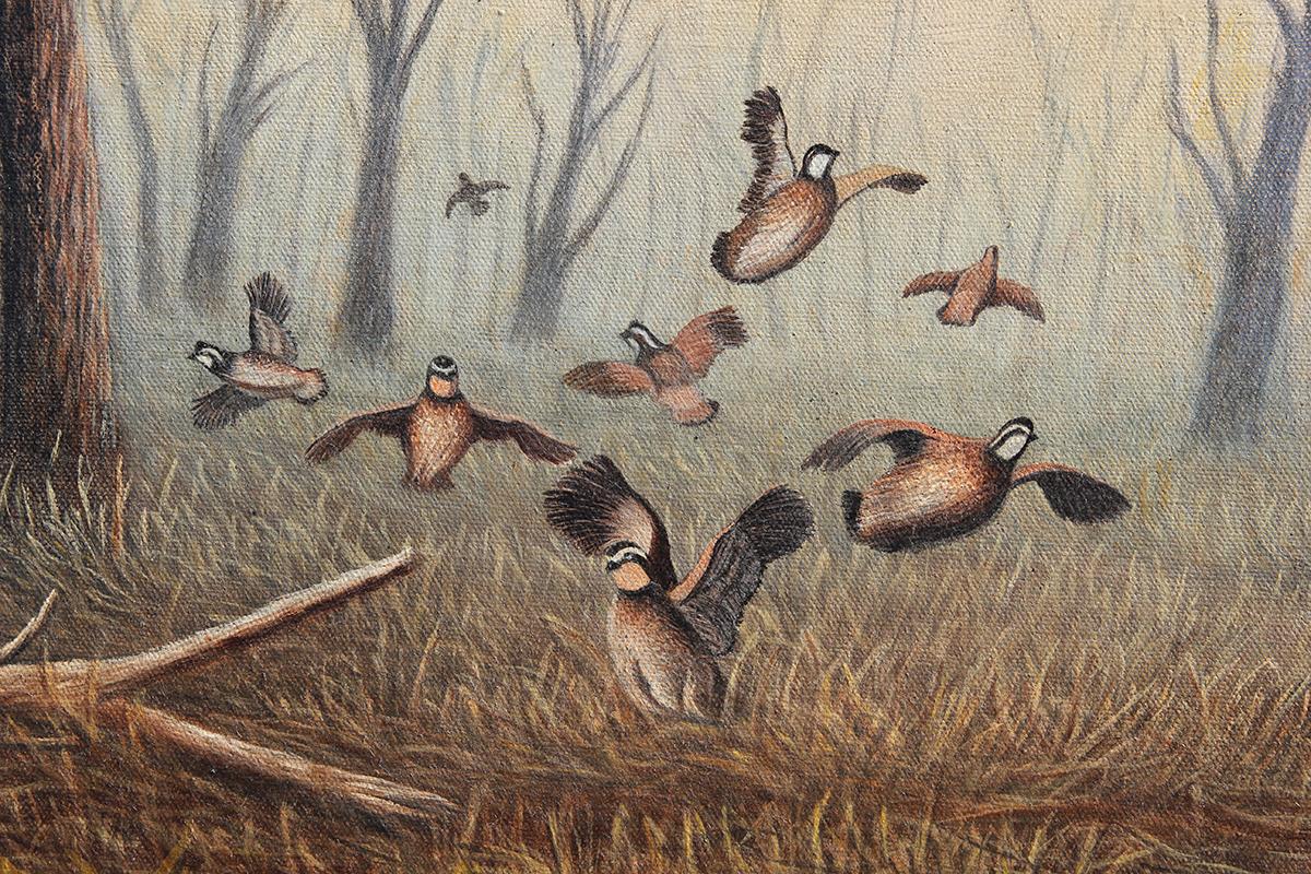Brown Toned Covey of Quails in a Surrealist Forest Painting 8
