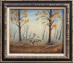 Brown Toned Covey of Quails in a Surrealist Forest Painting