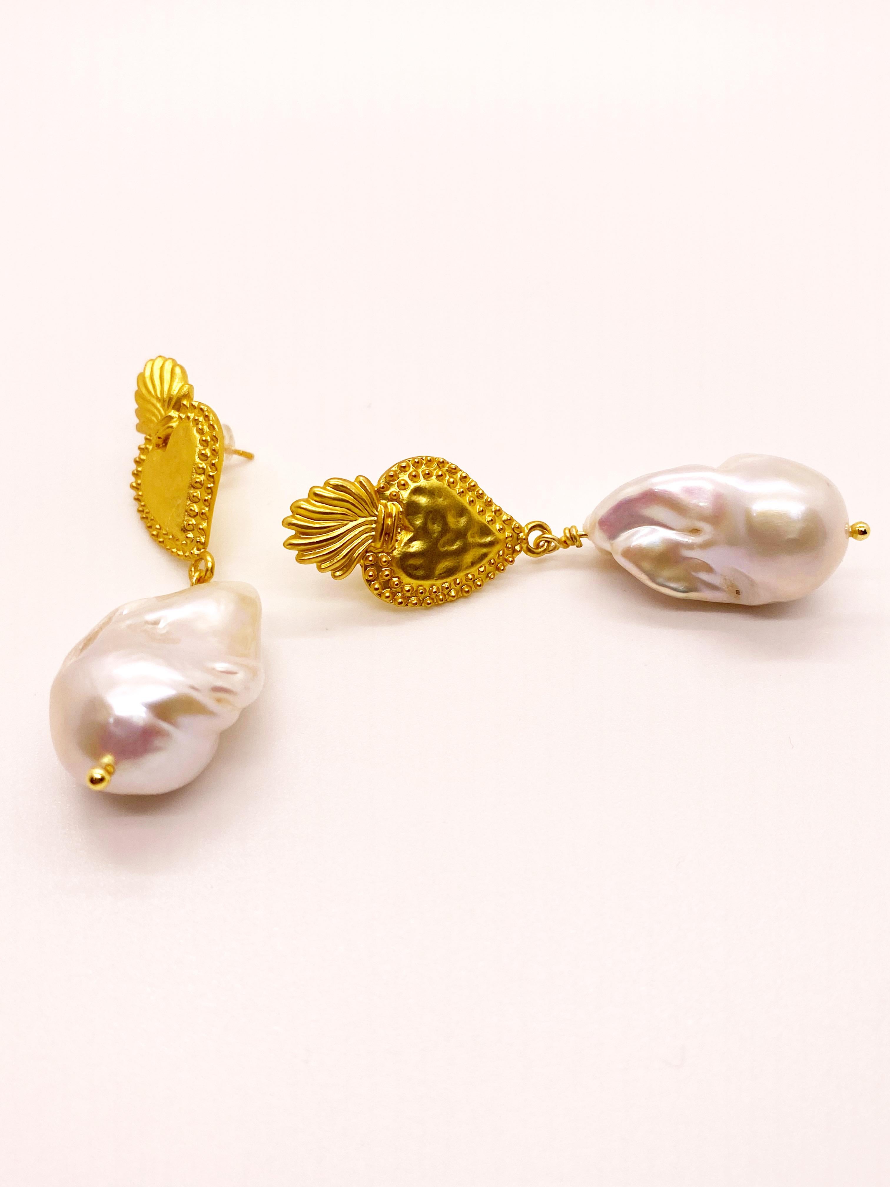Non taillé Milagrosa - Boucles d'oreilles en perles larges et flammées en vente