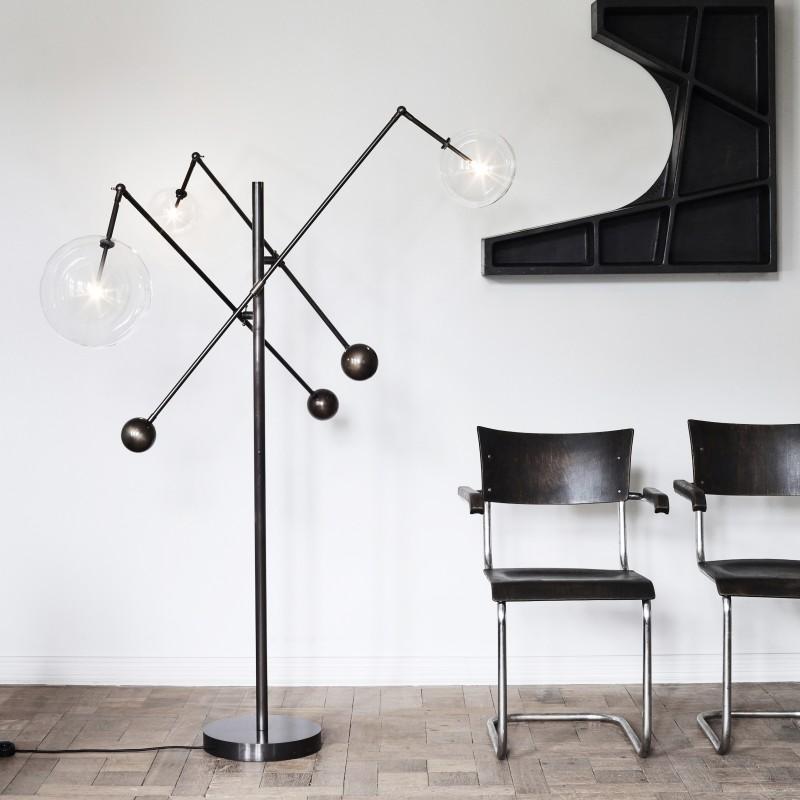 Modern Milan 3 Arms Black Gunmetal Floor Lamp by Schwung For Sale