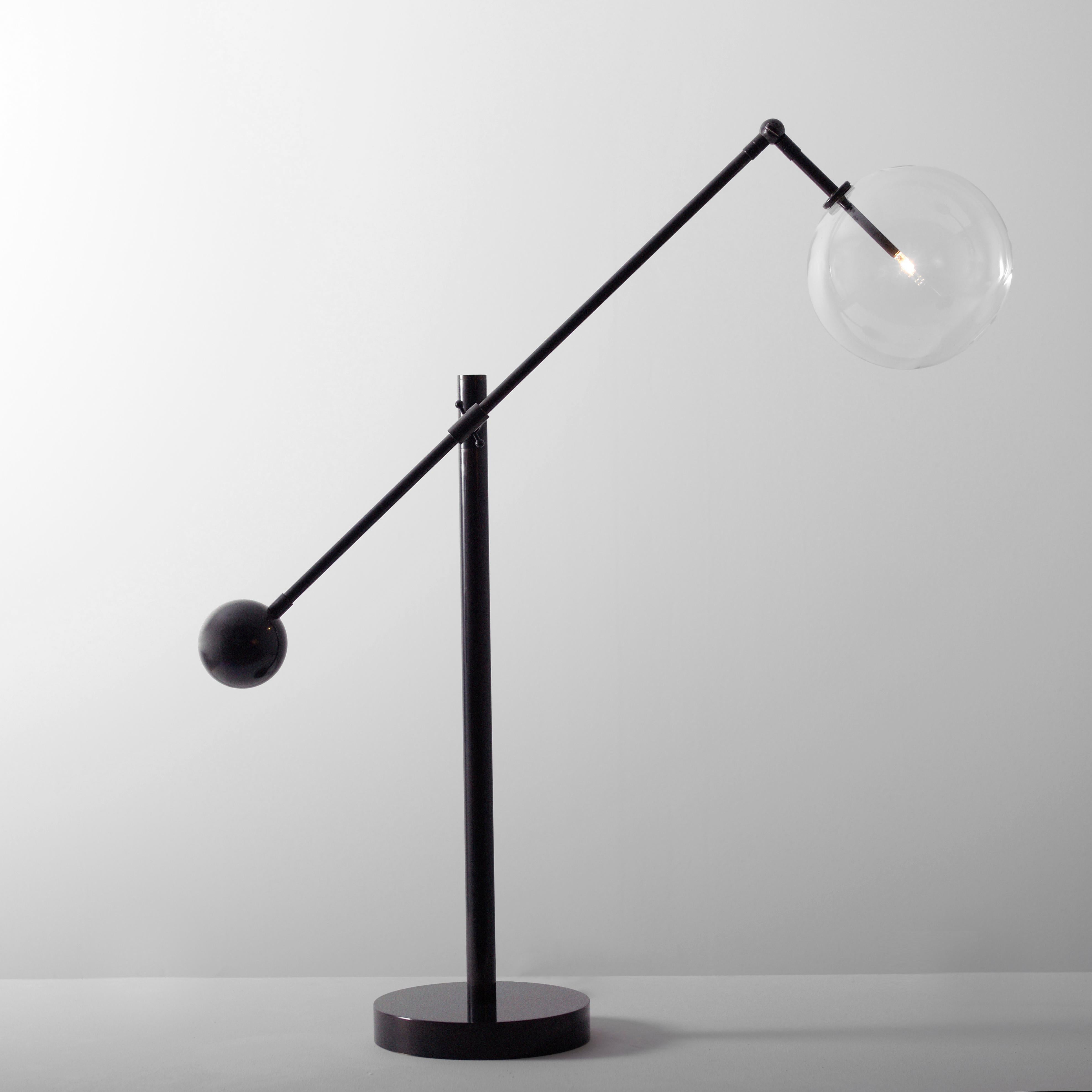 Black Gunmetal contemporary table lamp by Schwung
Dimensions: D 113 x W 33.4 x H 170 cm
Materials: solid brass, hand-blown glass globes
Finish: black gunmetal. 
Available in finishes: natural brass or polished nickel. Also available in floor