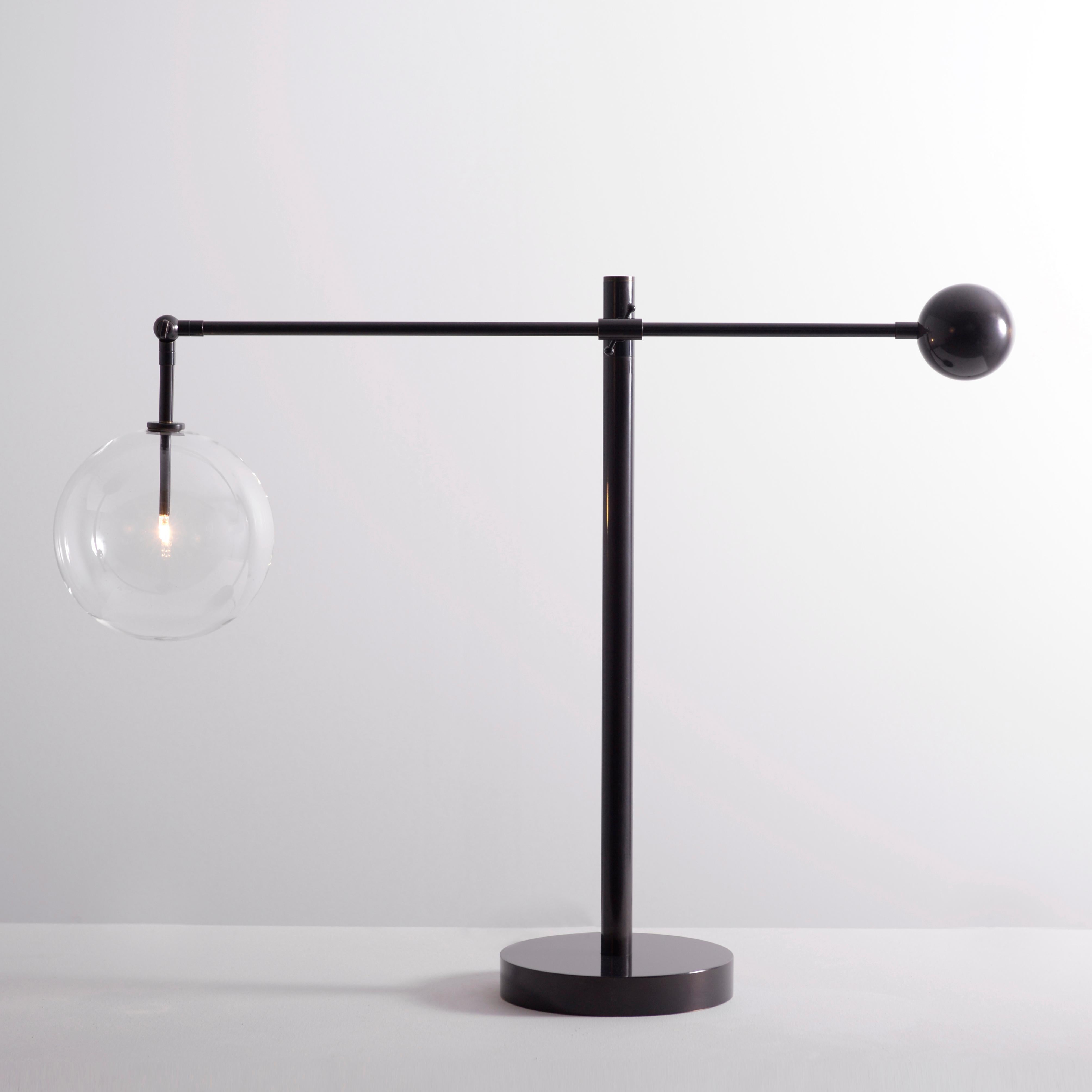 Polish Milan Black Gunmetal Table Lamp by Schwung For Sale
