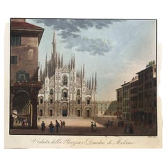 Milan Cathedral Square and the Duomo Early 19th Century Engraving Print Framed