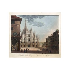 Milan Cathedral Square and the Duomo Early 19th Century Original Engraving Print