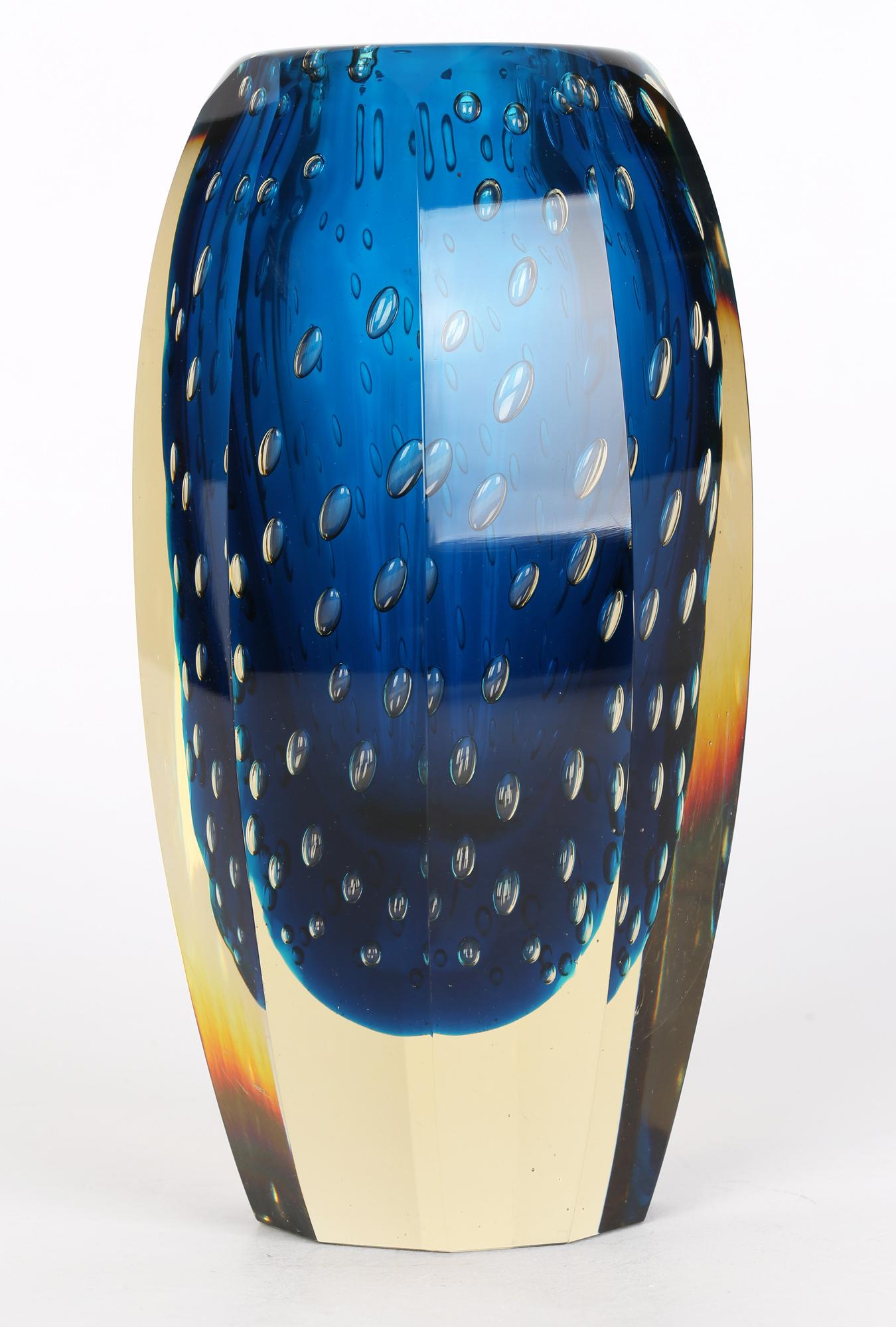 Milan Metelak Czech Harrachov Blue Bullicante Art Glass Vase 2