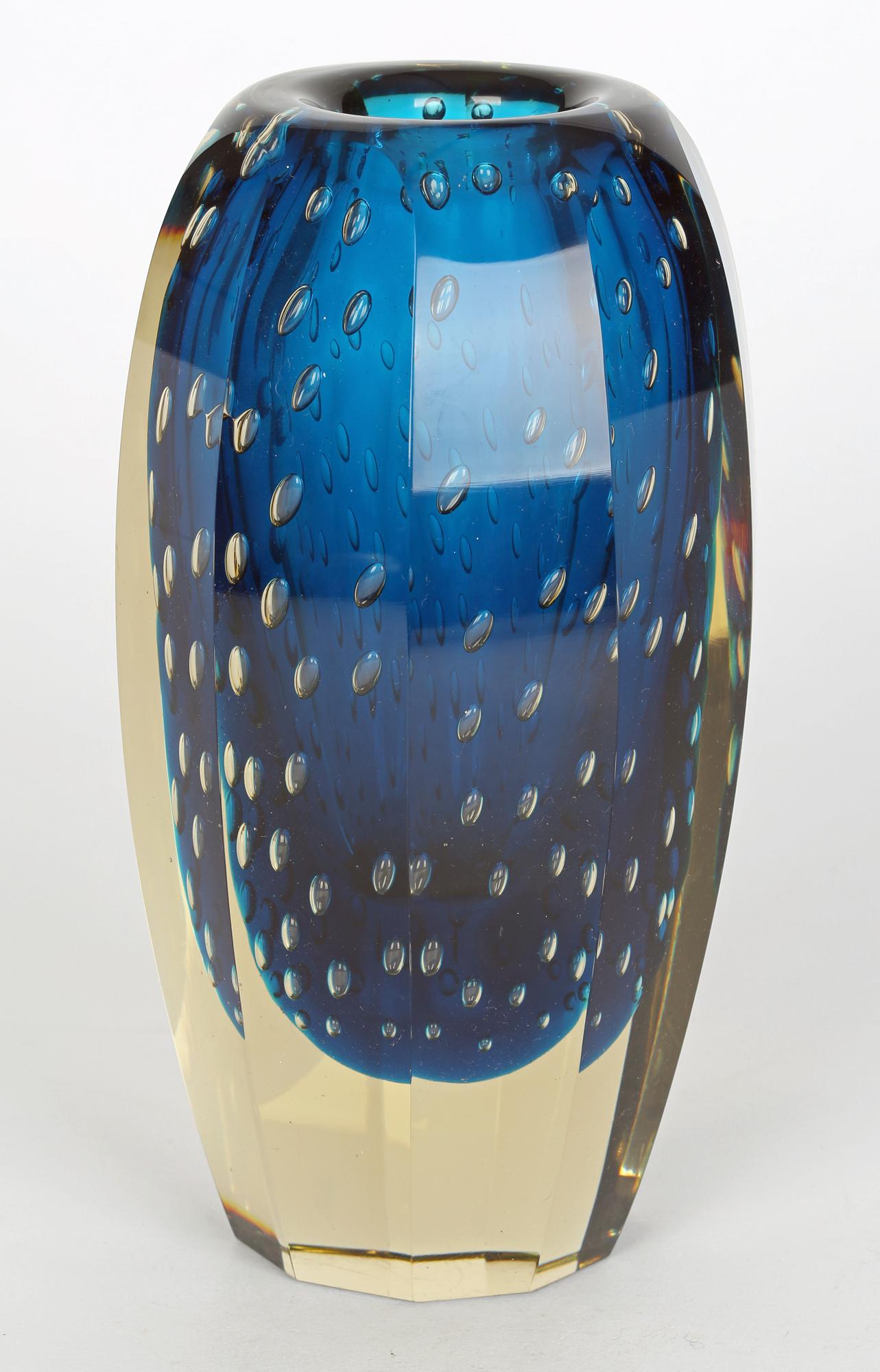 Milan Metelak Czech Harrachov Blue Bullicante Art Glass Vase 5
