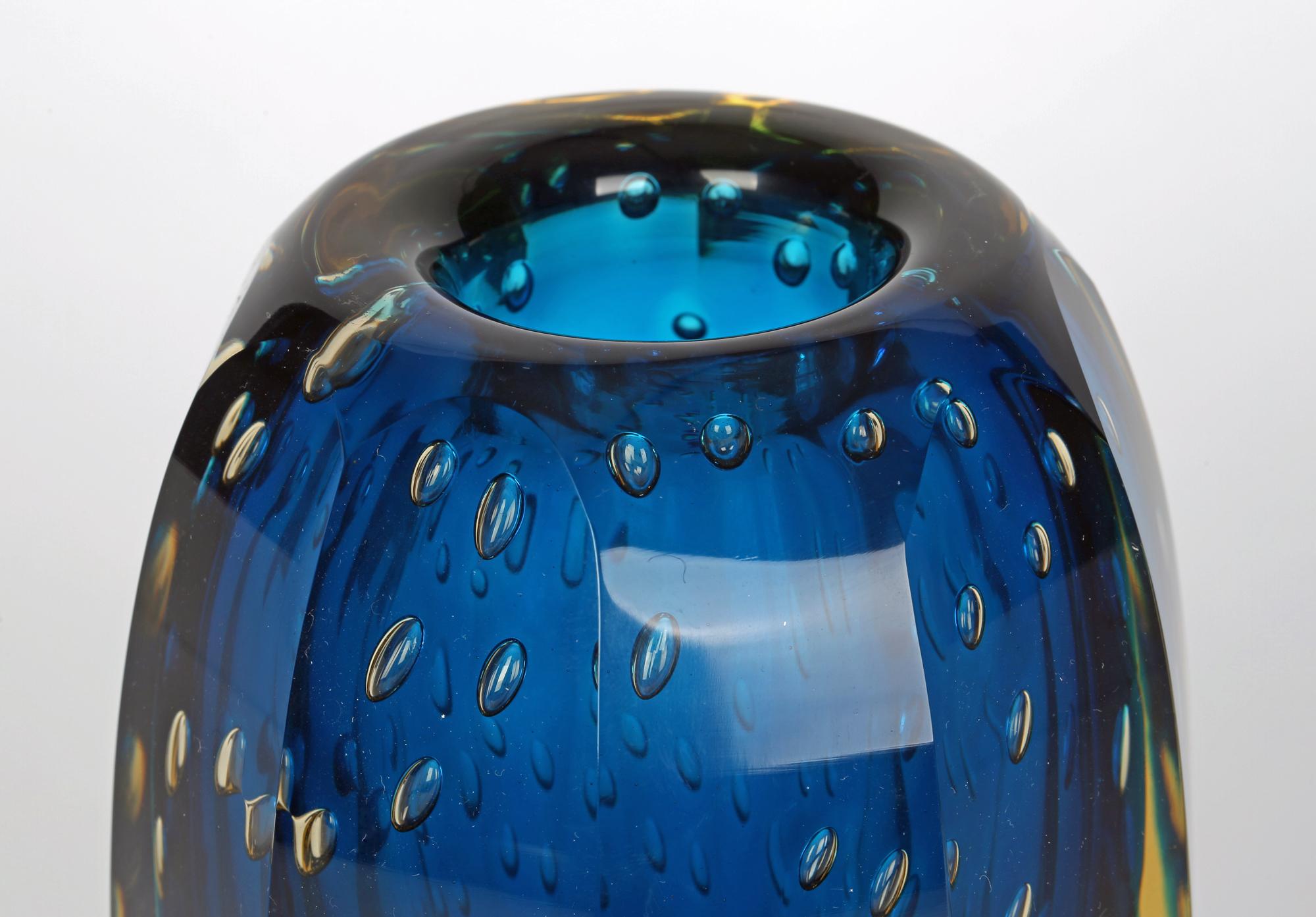 Milan Metelak Czech Harrachov Blue Bullicante Art Glass Vase 6