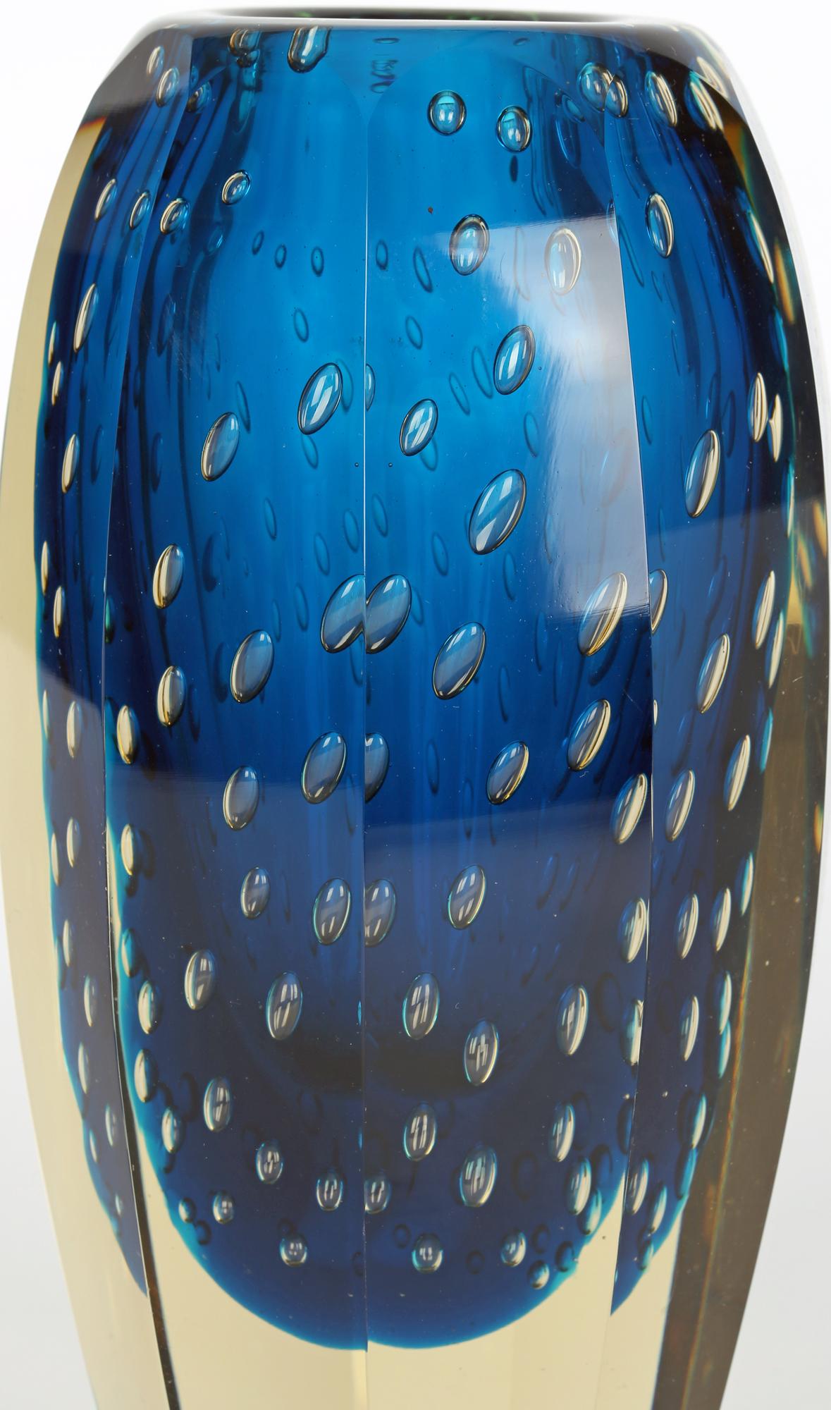 Milan Metelak Czech Harrachov Blue Bullicante Art Glass Vase 7