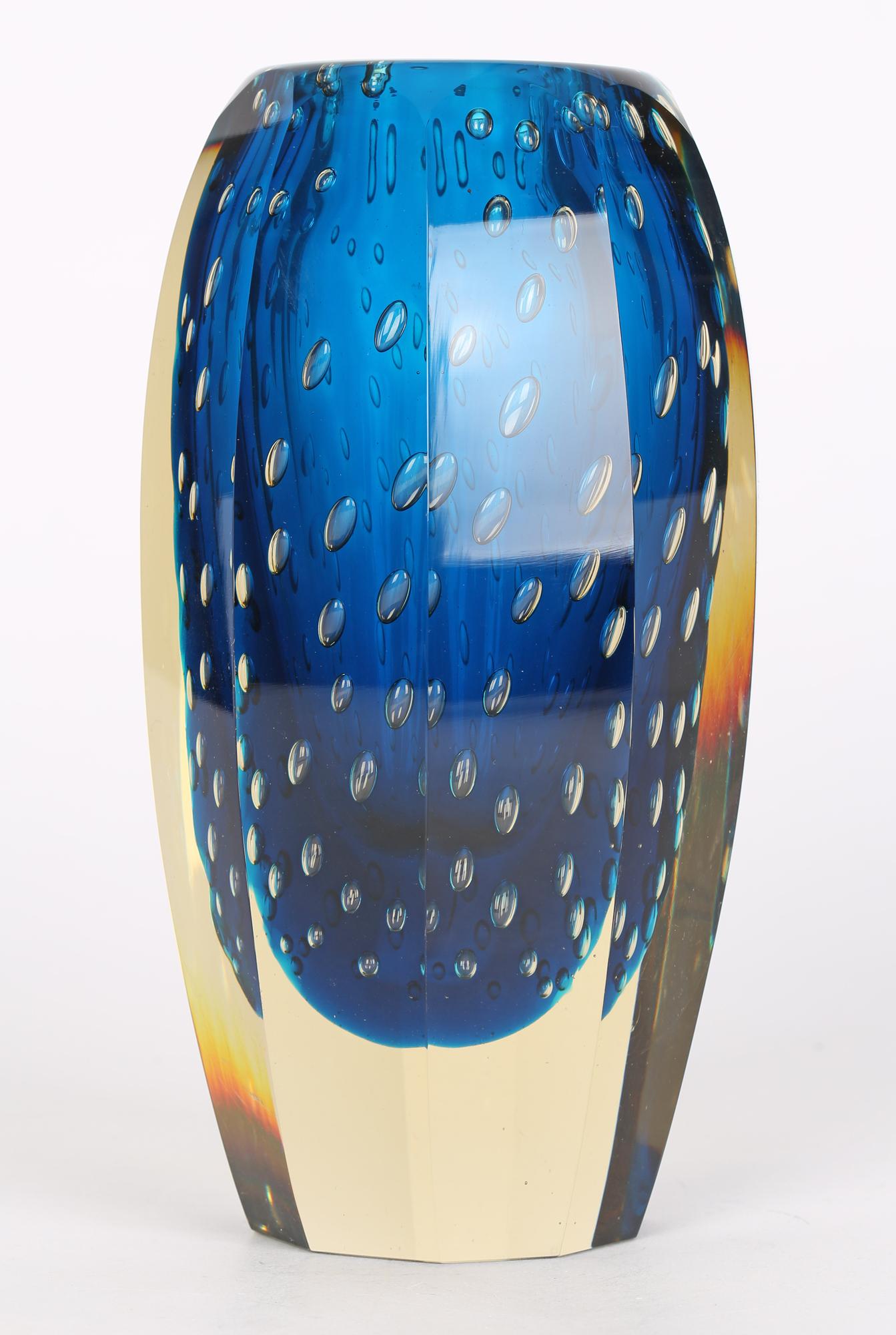 Mid-20th Century Milan Metelak Czech Harrachov Blue Bullicante Art Glass Vase