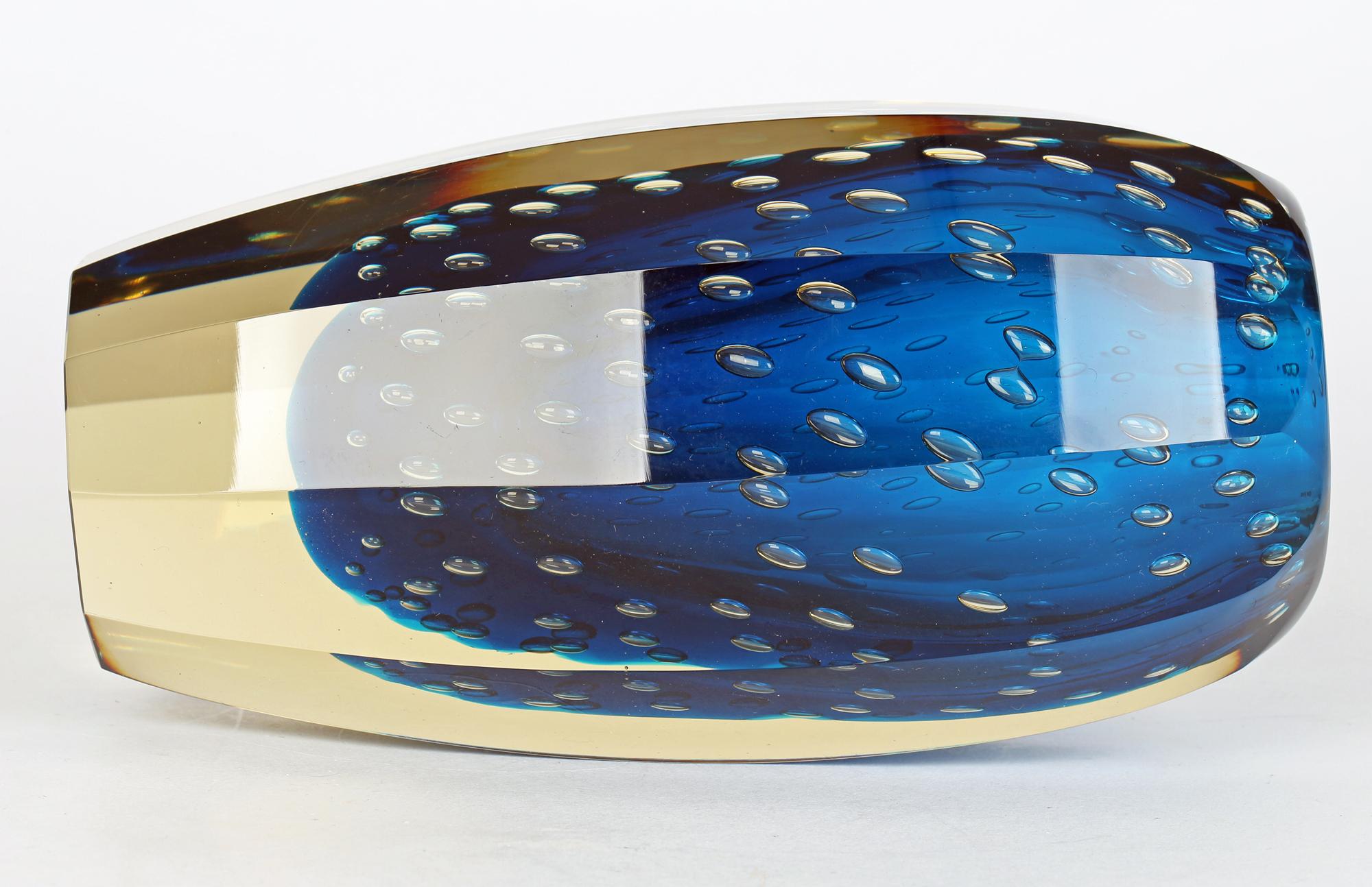 Blown Glass Milan Metelak Czech Harrachov Blue Bullicante Art Glass Vase