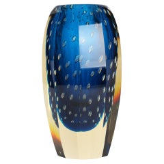 Milan Metelak Czech Harrachov Blue Bullicante Art Glass Vase