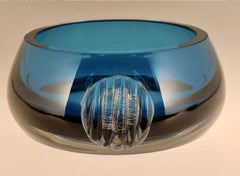 Milan Metelak: Mid-Century Modern, Midnight Blue Crystal Bowl, Harrachov, 1960