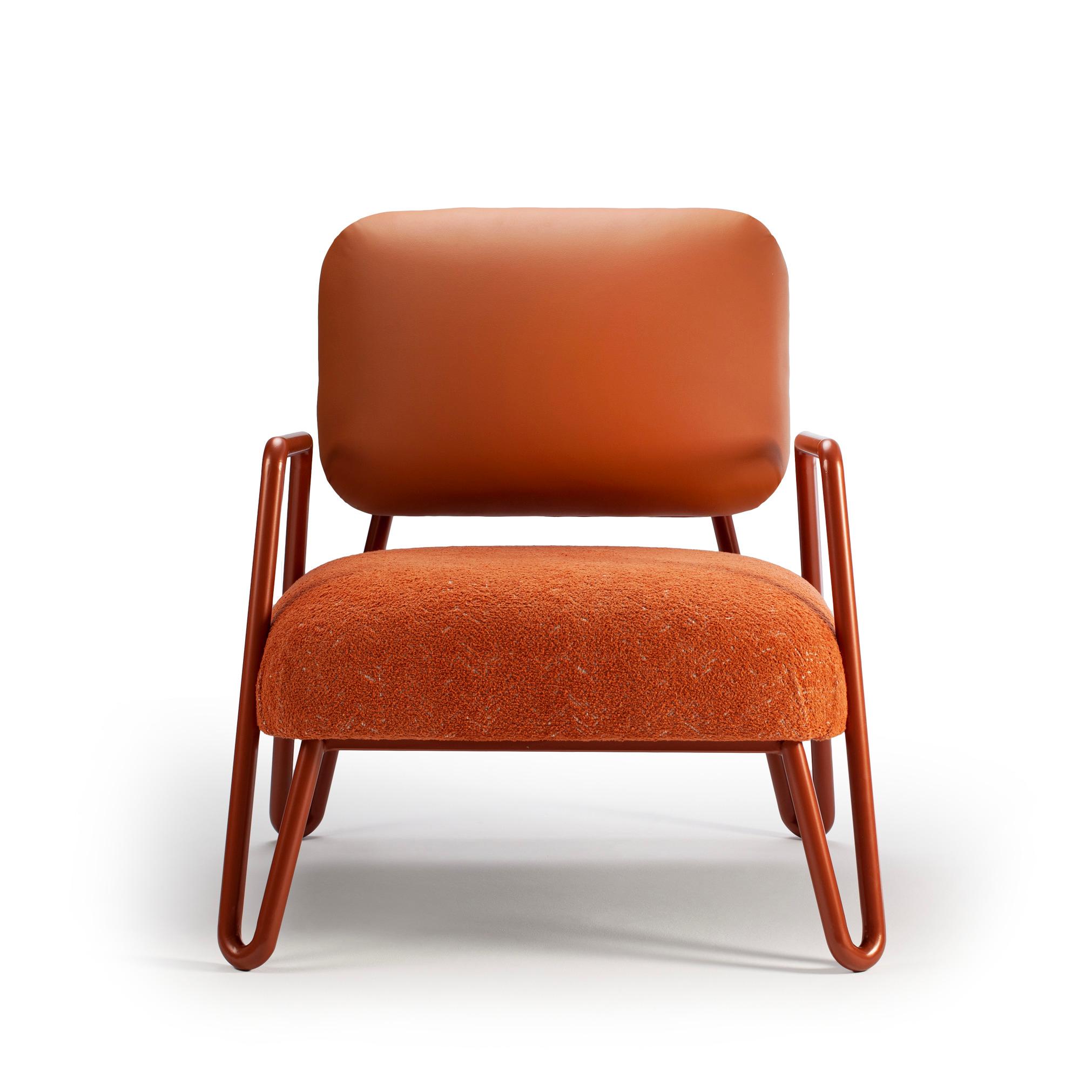 Mid-Century moderno Milano Nuovo prodotto! Metallo e ottone, arancione e tessuti strutturati Poltrona Miami in vendita