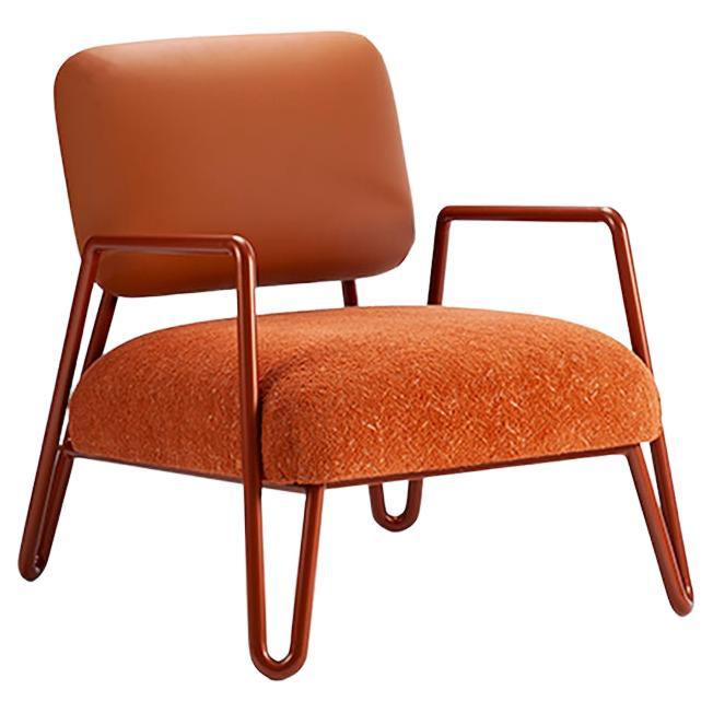 Milan New Product! Metal and Brass, Orange and Textured Fabrics Miami Armchair For Sale