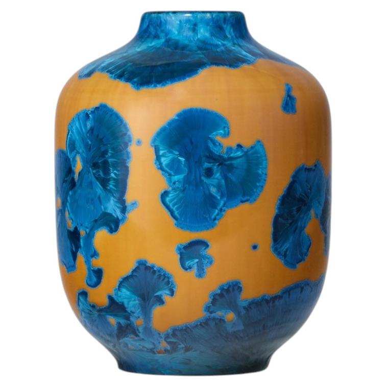 Milan Pekař Crystalline Porcelain Vase Volume I, Mustard Yellow/Blue For Sale
