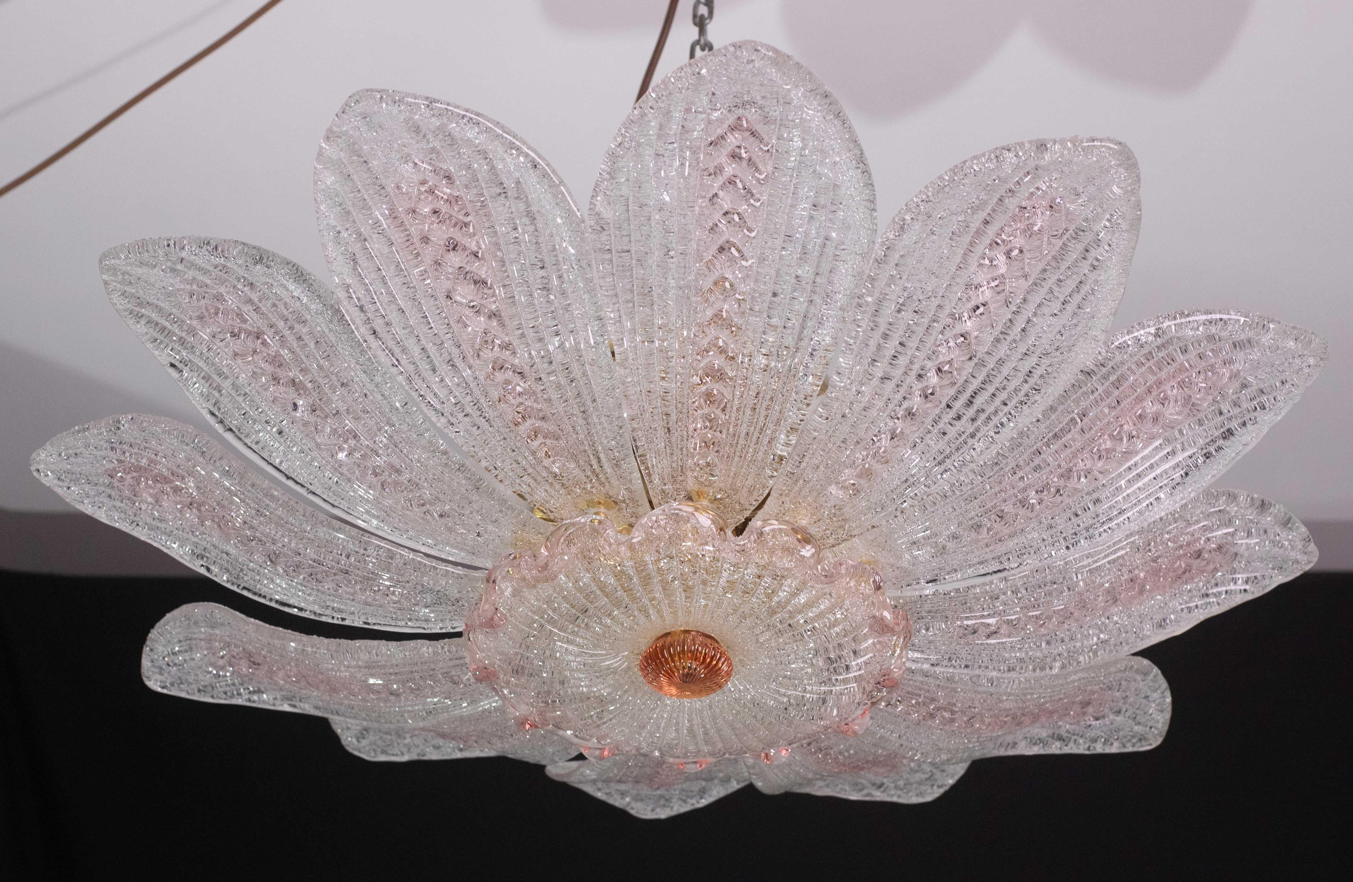 Mailand, Rosa Großes Sonnenblumen Murano Glas Deckenleuchte oder Kronleuchter im Angebot 7