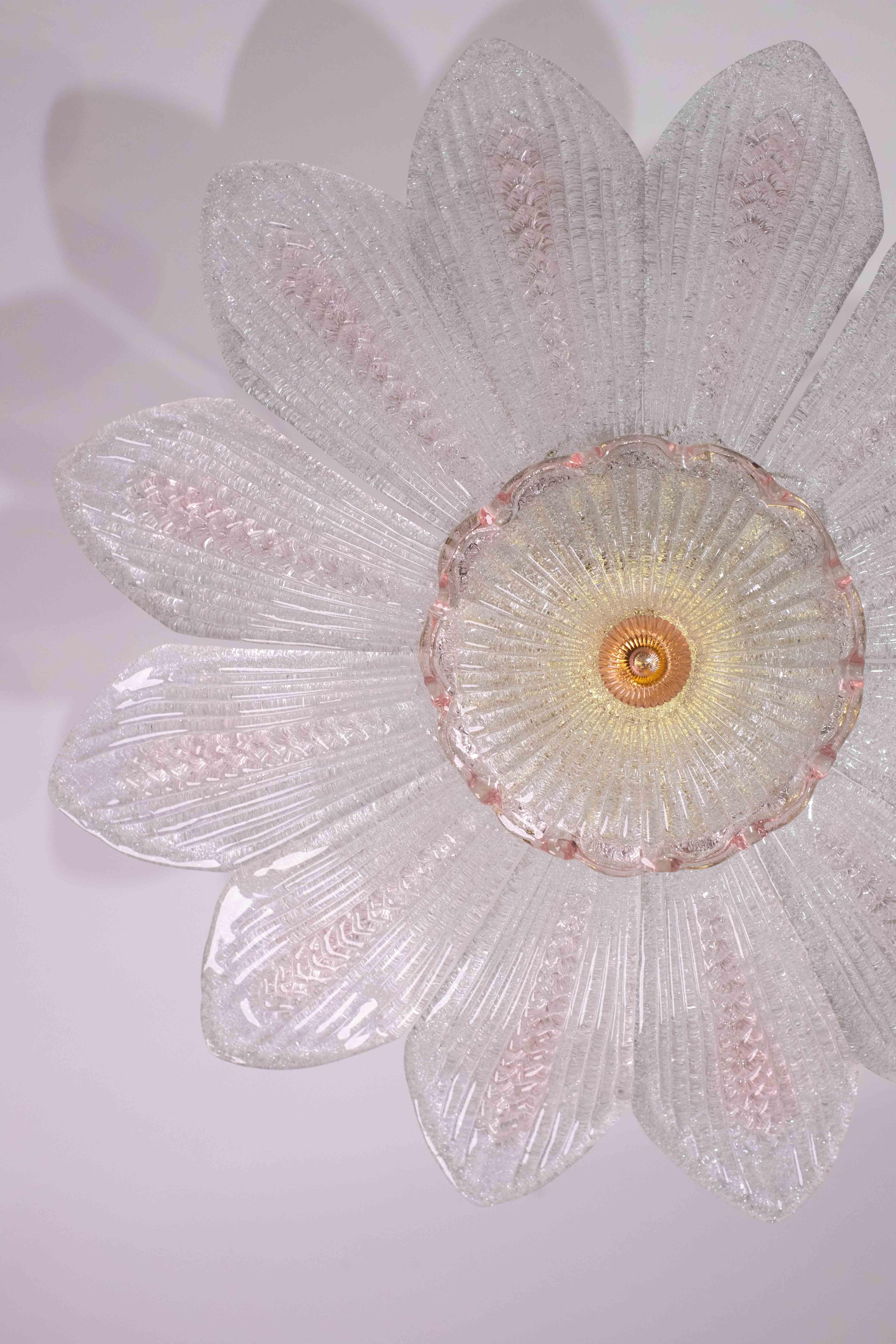 Mailand, Rosa Großes Sonnenblumen Murano Glas Deckenleuchte oder Kronleuchter im Angebot 8