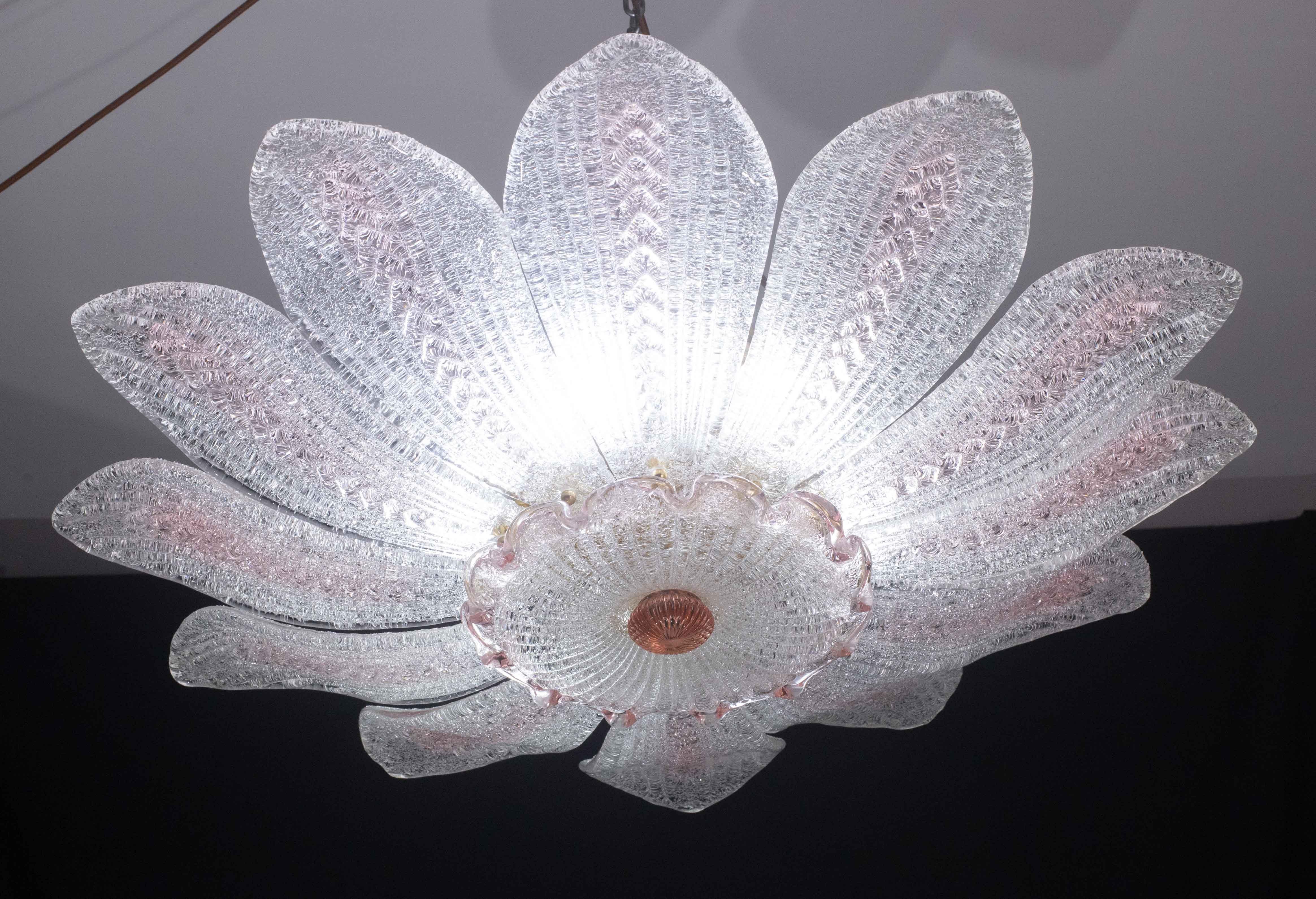Mailand, Rosa Großes Sonnenblumen Murano Glas Deckenleuchte oder Kronleuchter im Zustand „Gut“ im Angebot in Roma, IT