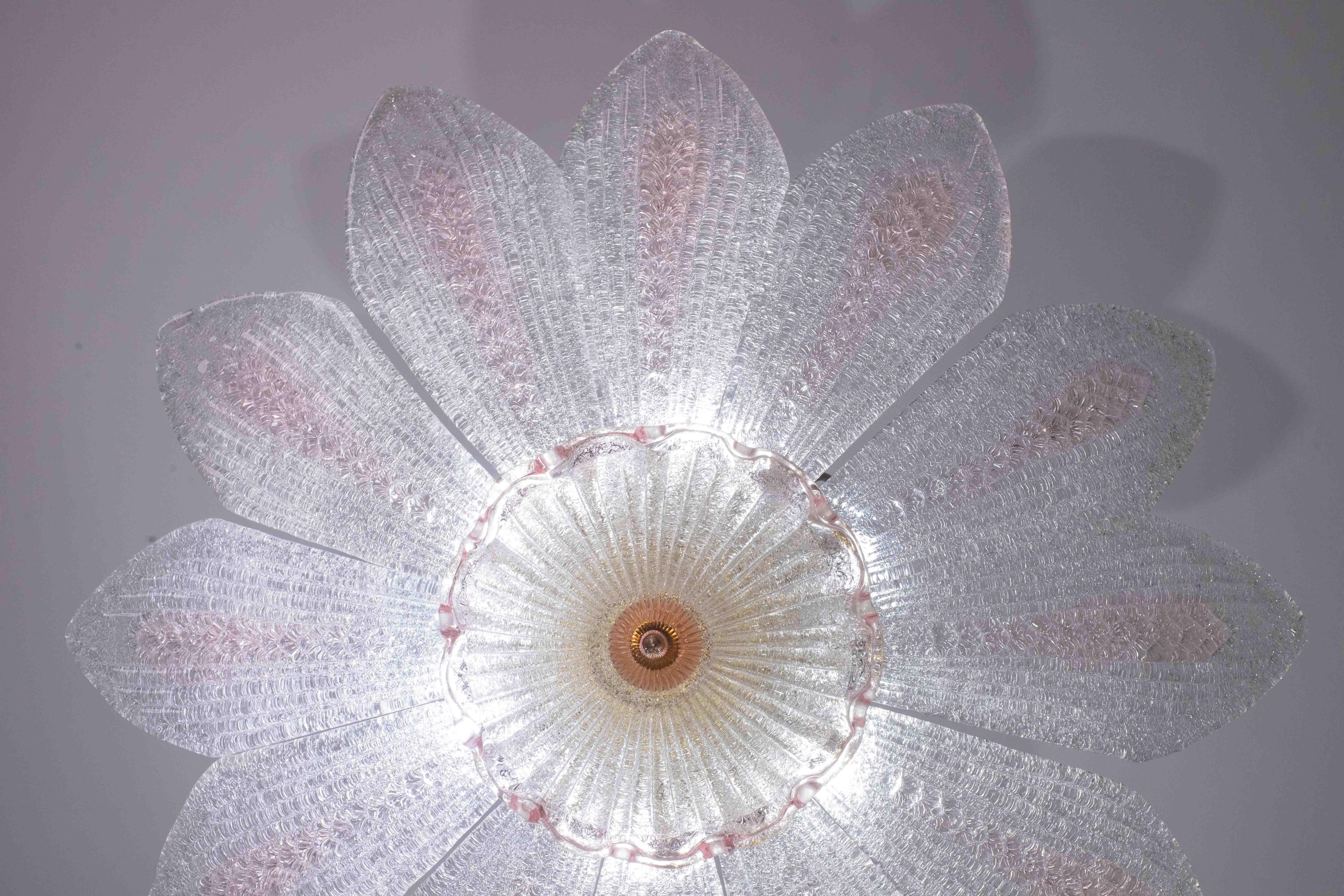 Mailand, Rosa Großes Sonnenblumen Murano Glas Deckenleuchte oder Kronleuchter im Angebot 1