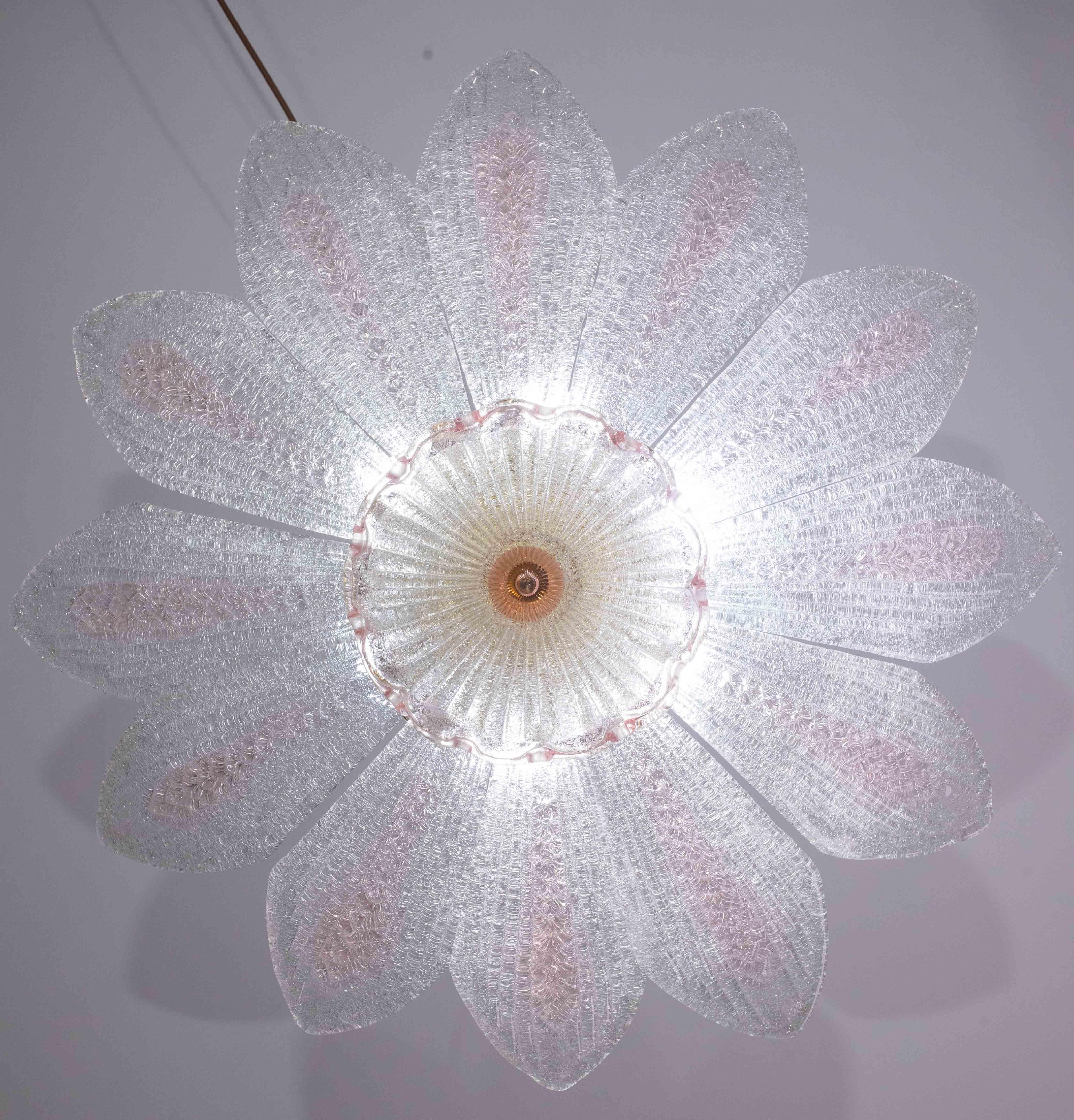 Mailand, Rosa Großes Sonnenblumen Murano Glas Deckenleuchte oder Kronleuchter im Angebot 3
