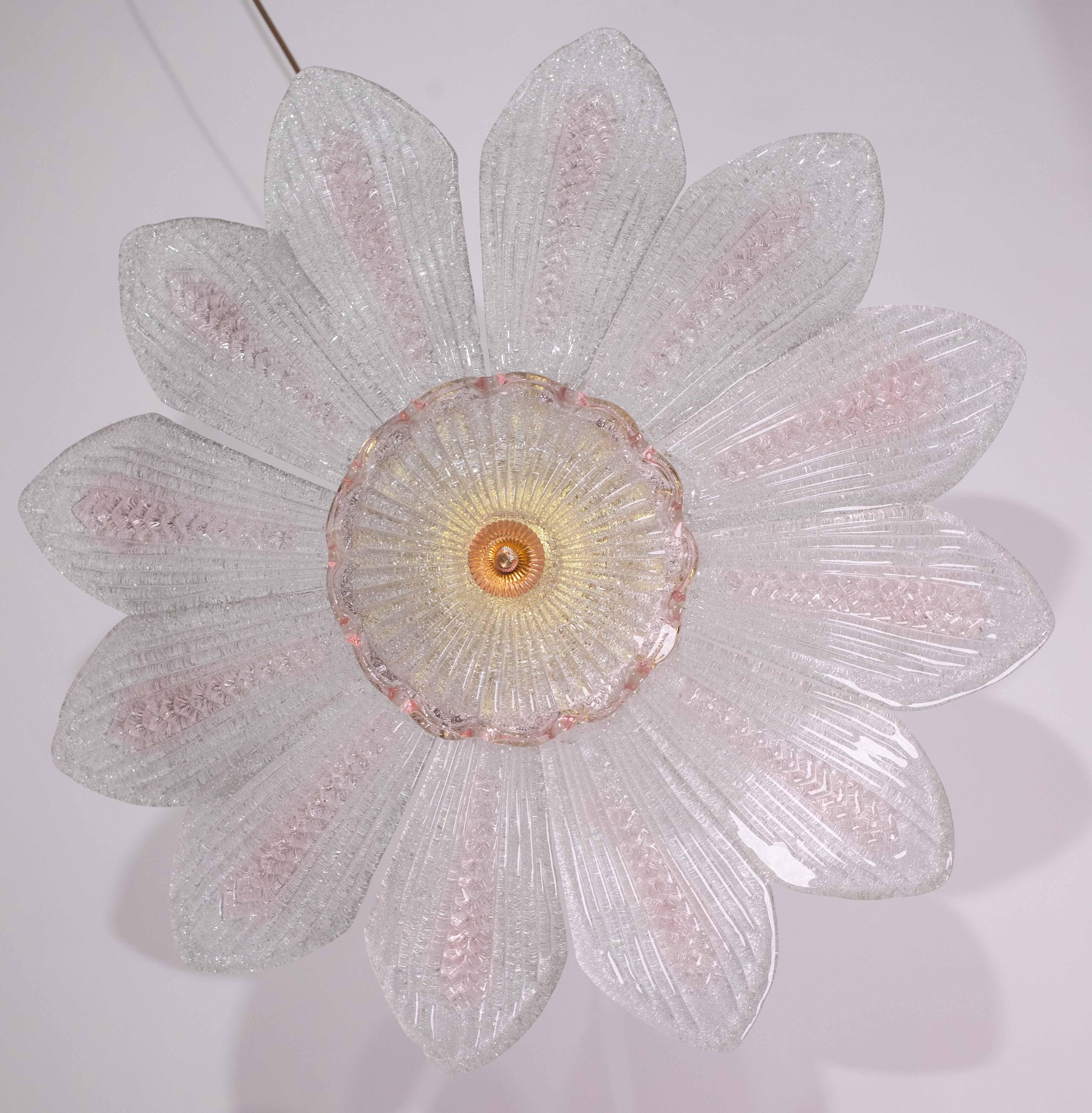Mailand, Rosa Großes Sonnenblumen Murano Glas Deckenleuchte oder Kronleuchter im Angebot 4