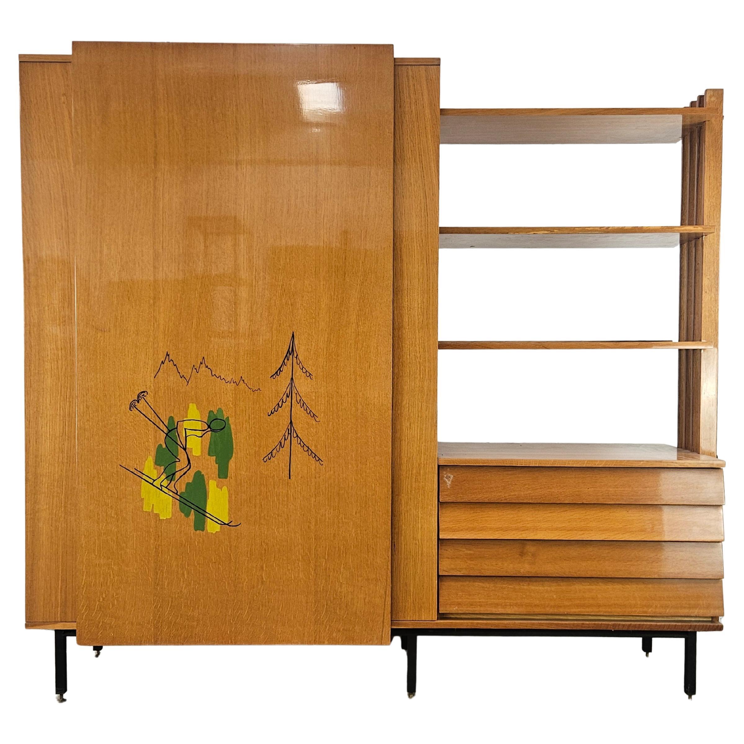 Credenza libreria milanese in faggio, anni 
50 in vendita