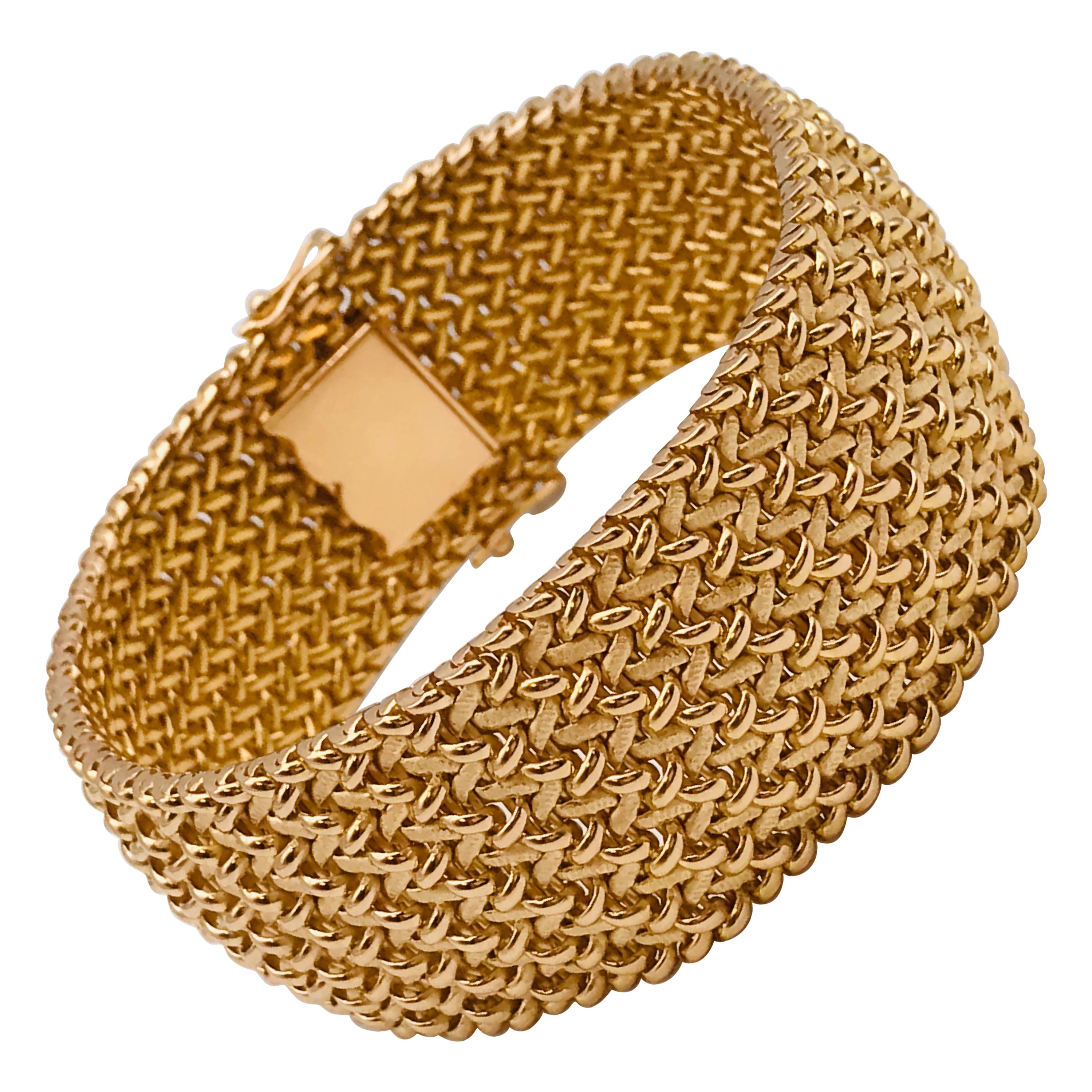 Milanese Mesh Flexible Clamper Bracelets Yellow Gold 18 Karat