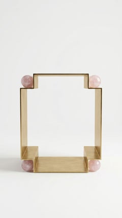 Milanese Side Table, Brass and Rose Quartz, by AUSTE OST