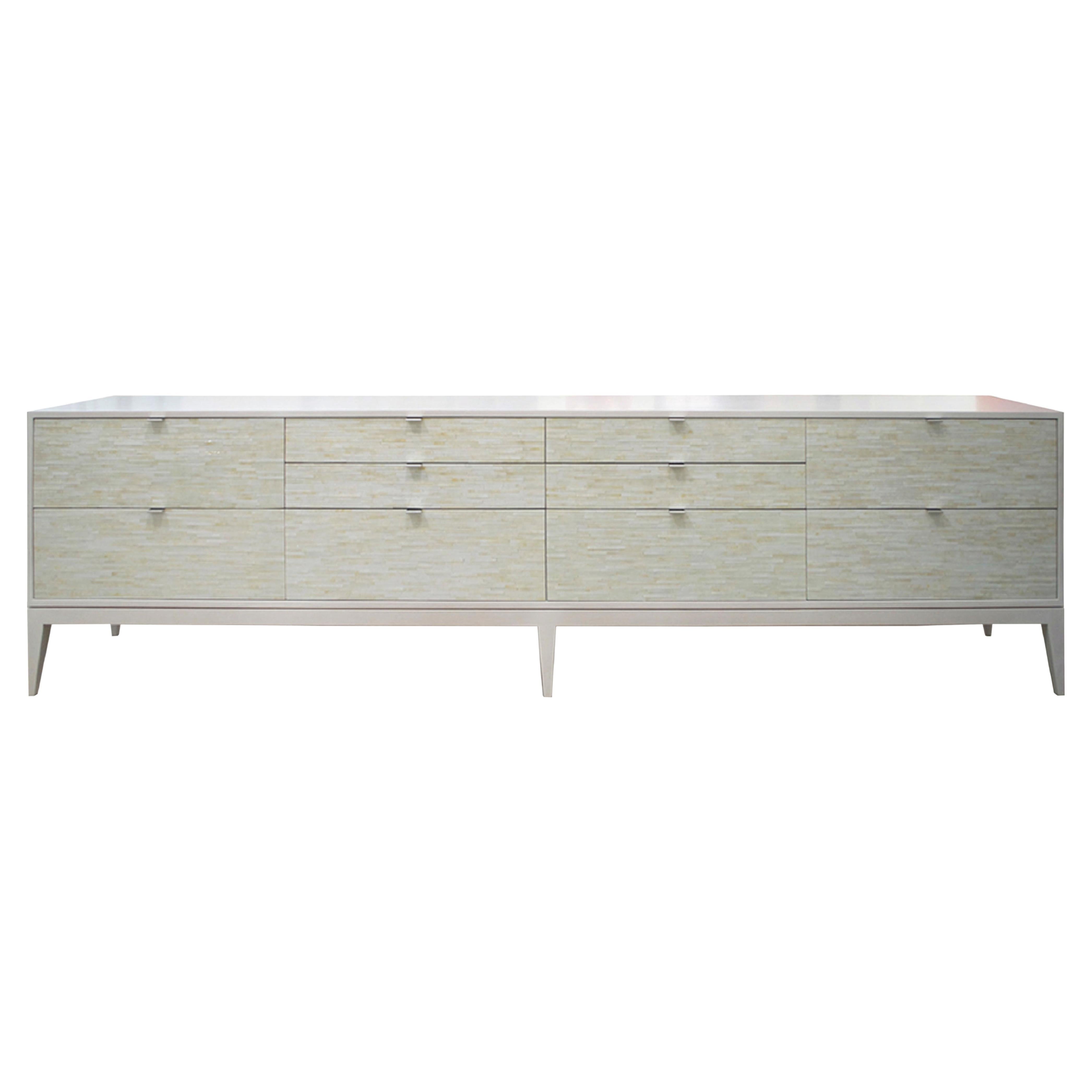 Modern Ivory Glass Mosaic Chest of 10-Drawers with Ivory Oak by Ercole Home