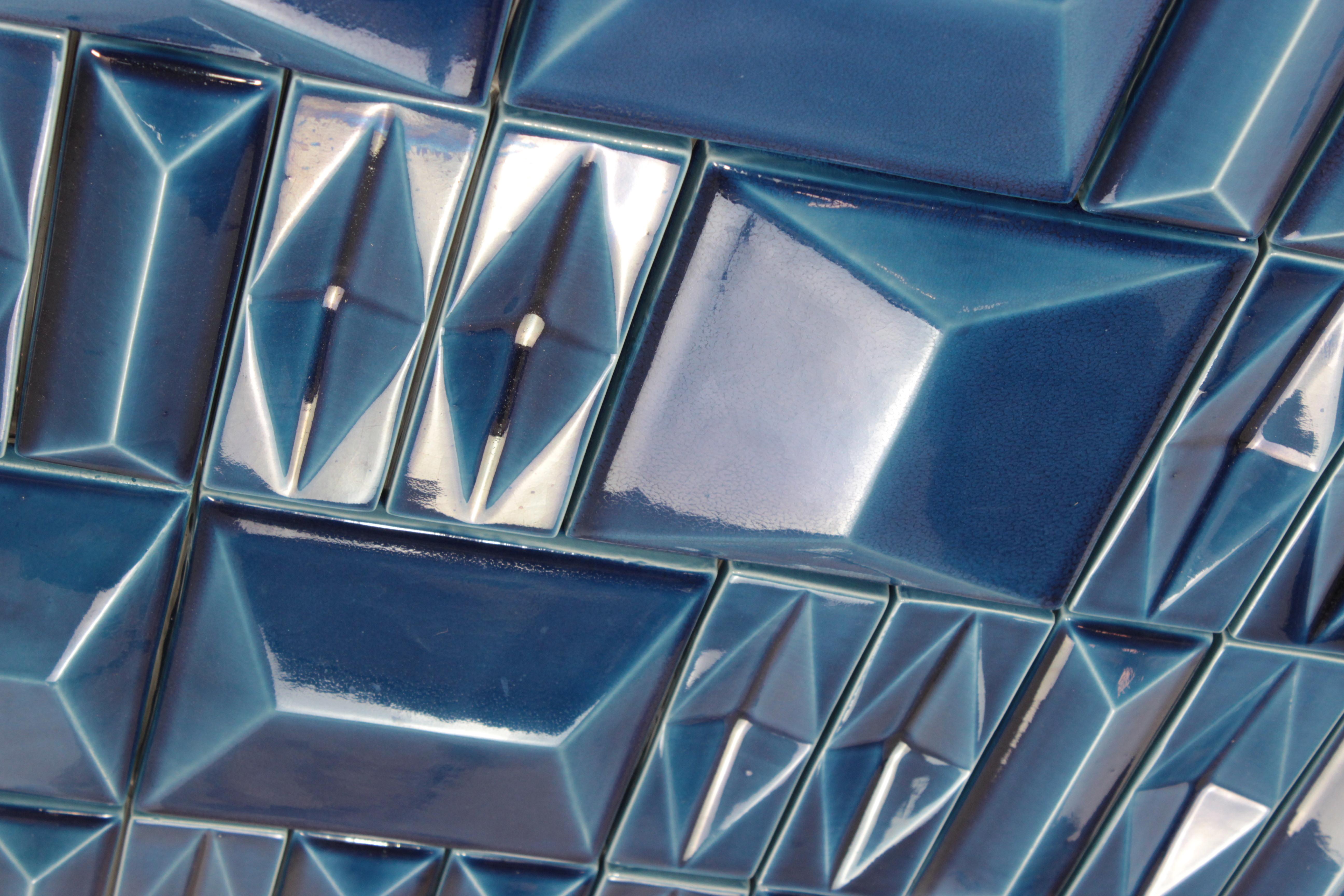 Modern Milano Deep Blue Handmade Decorative Tile Panel For Sale