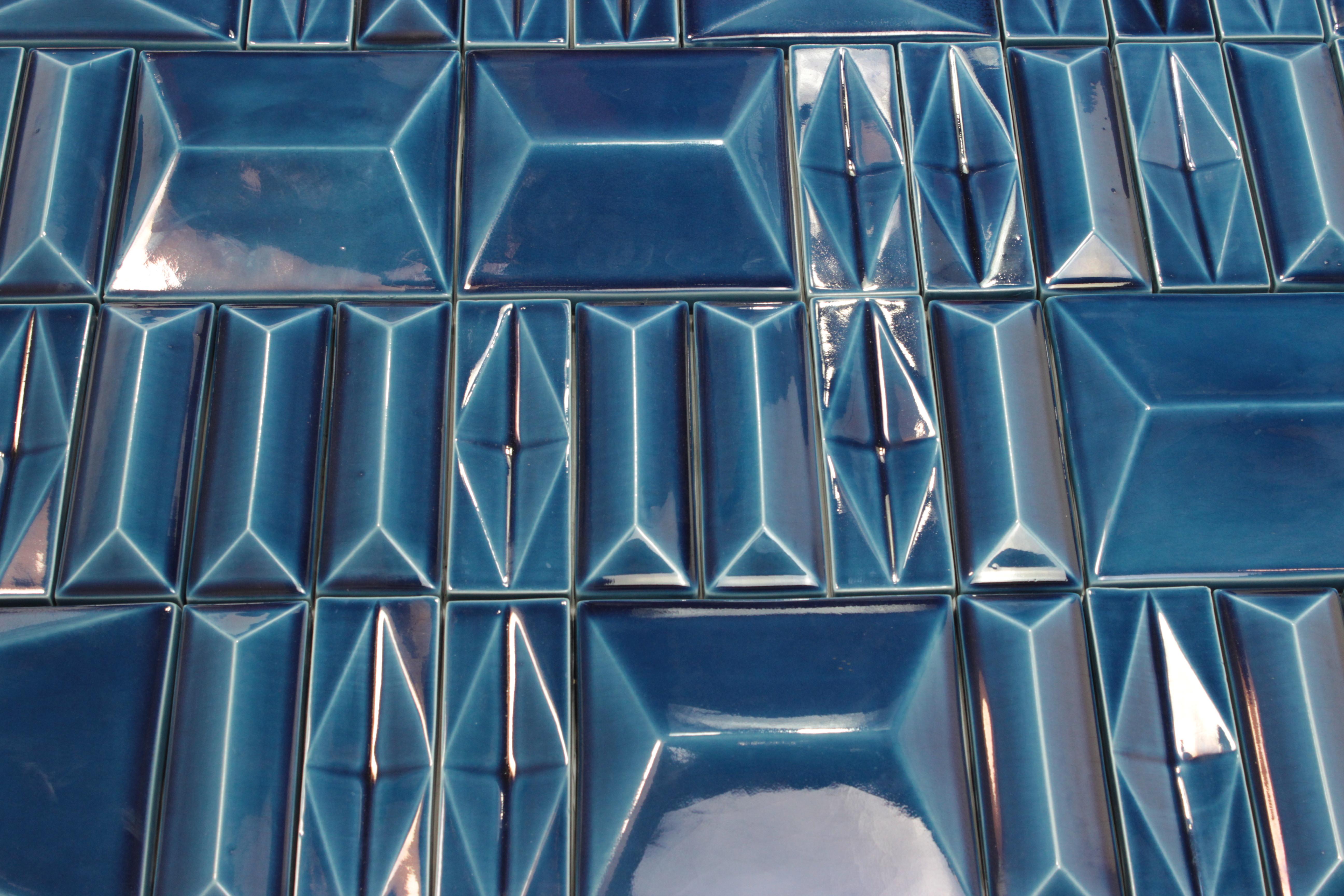 Portuguese Milano Deep Blue Handmade Decorative Tile Panel For Sale